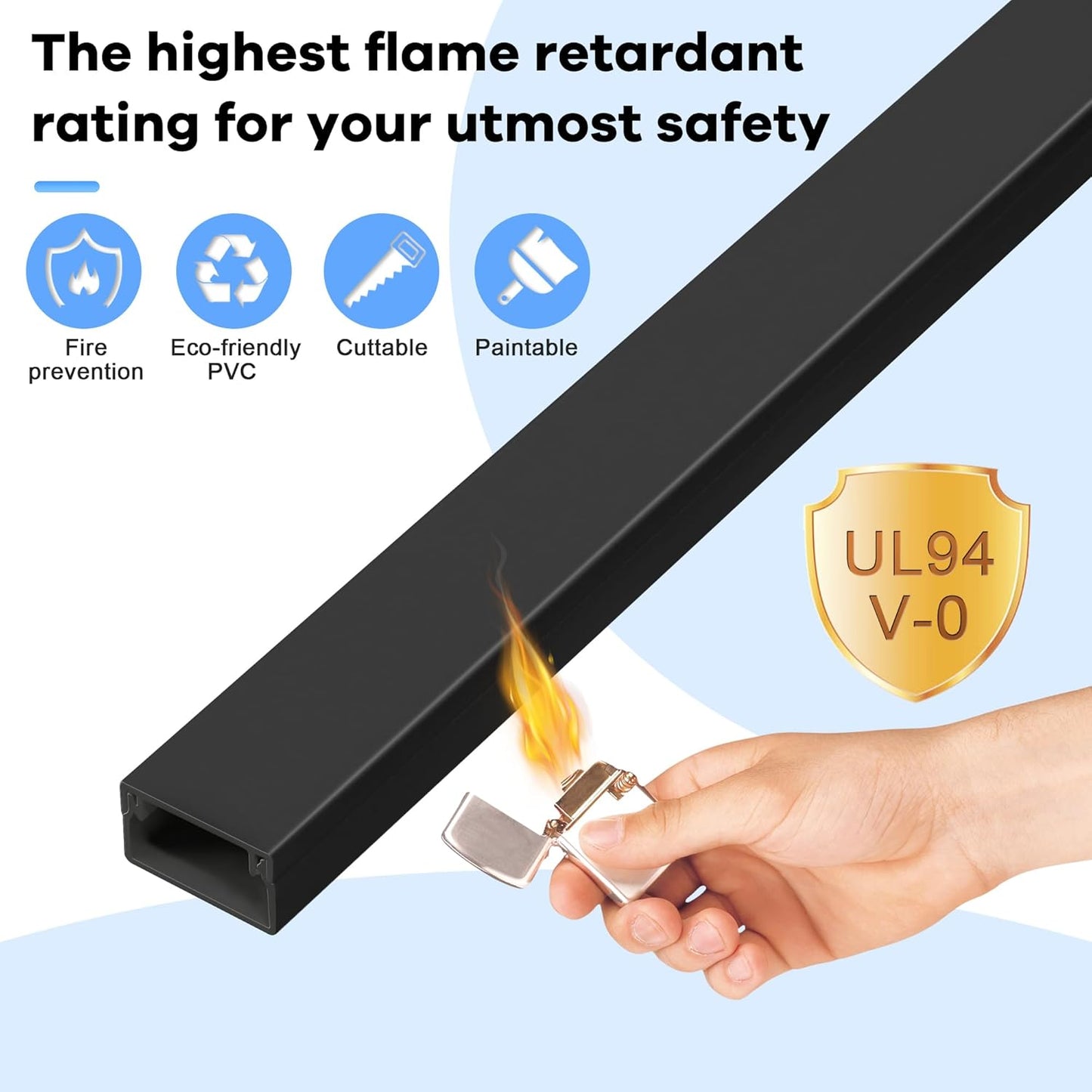 126in Cord Hider Kit, Wire Hiders for TV on Wall, Paintable Cable Management Kit, Wire Cover for Wall Mount TV, Hide Wires Along Wall, Black Cord Cover Wall Wire Management, 8xL15.7in W0.95in H0.55in