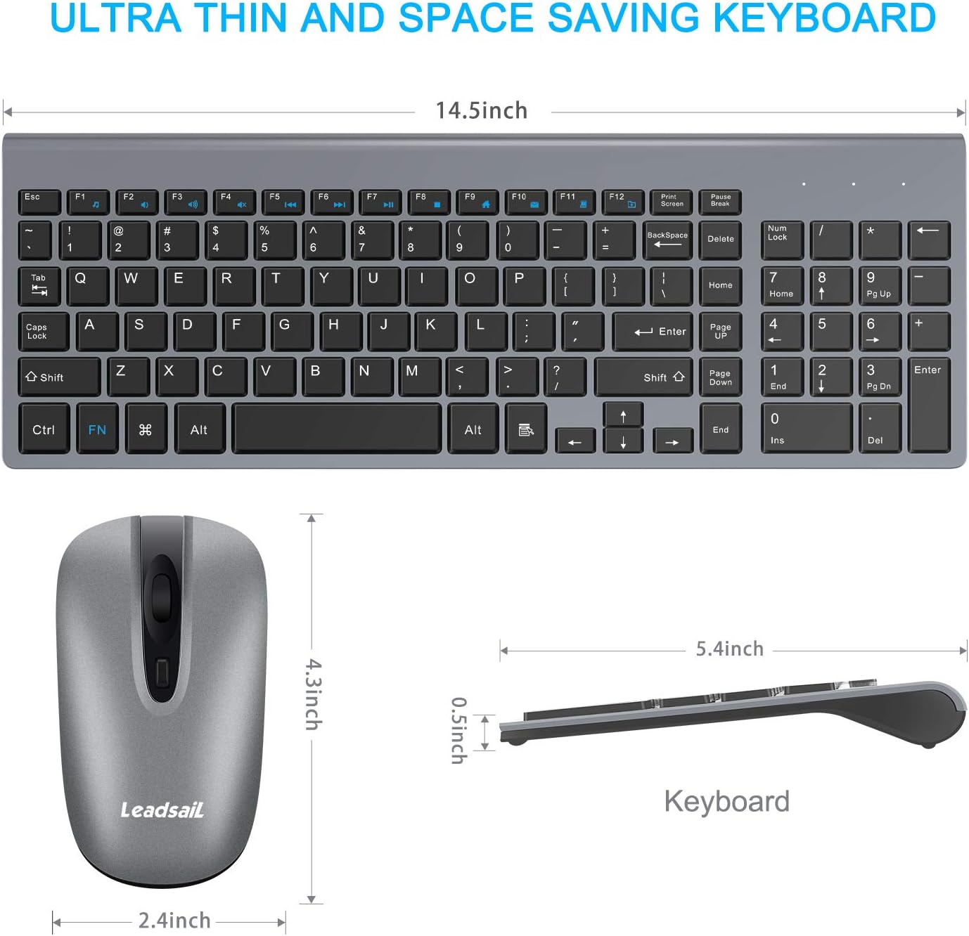 LeadsaiL Wireless Keyboard and Mouse Combo, Wireless USB Mouse and Computer Keyboard Set, Compact and Silent for Windows Laptop, Desktop, PC