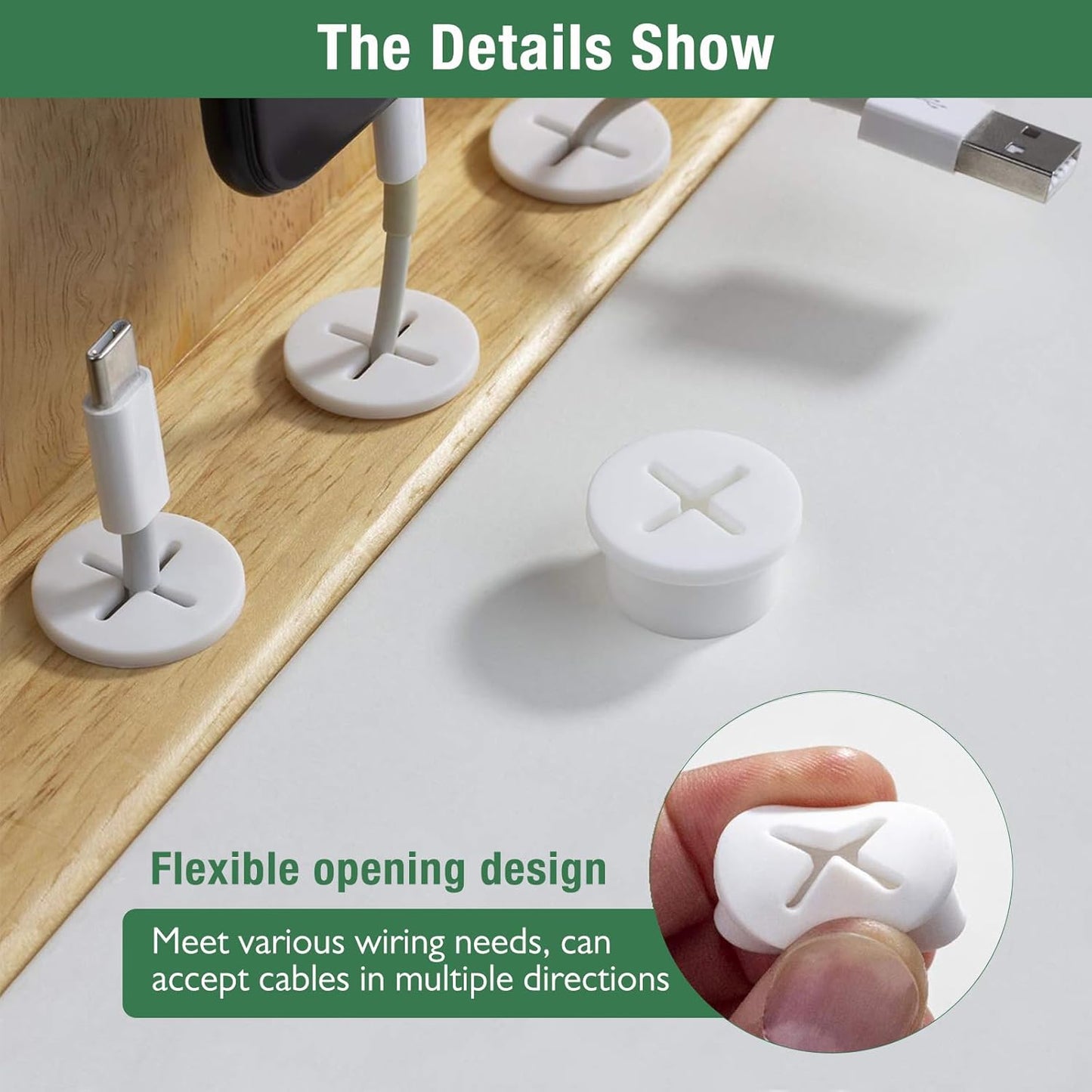 10Pcs Desk Grommet, 1" (25mm) Black Silicone Cord Hole Cover, Flexible Rubber Wire Grommets, Wall Grommets for Cables Management, Table, Countertop, Cabinets and Furnitures Wire Organizer