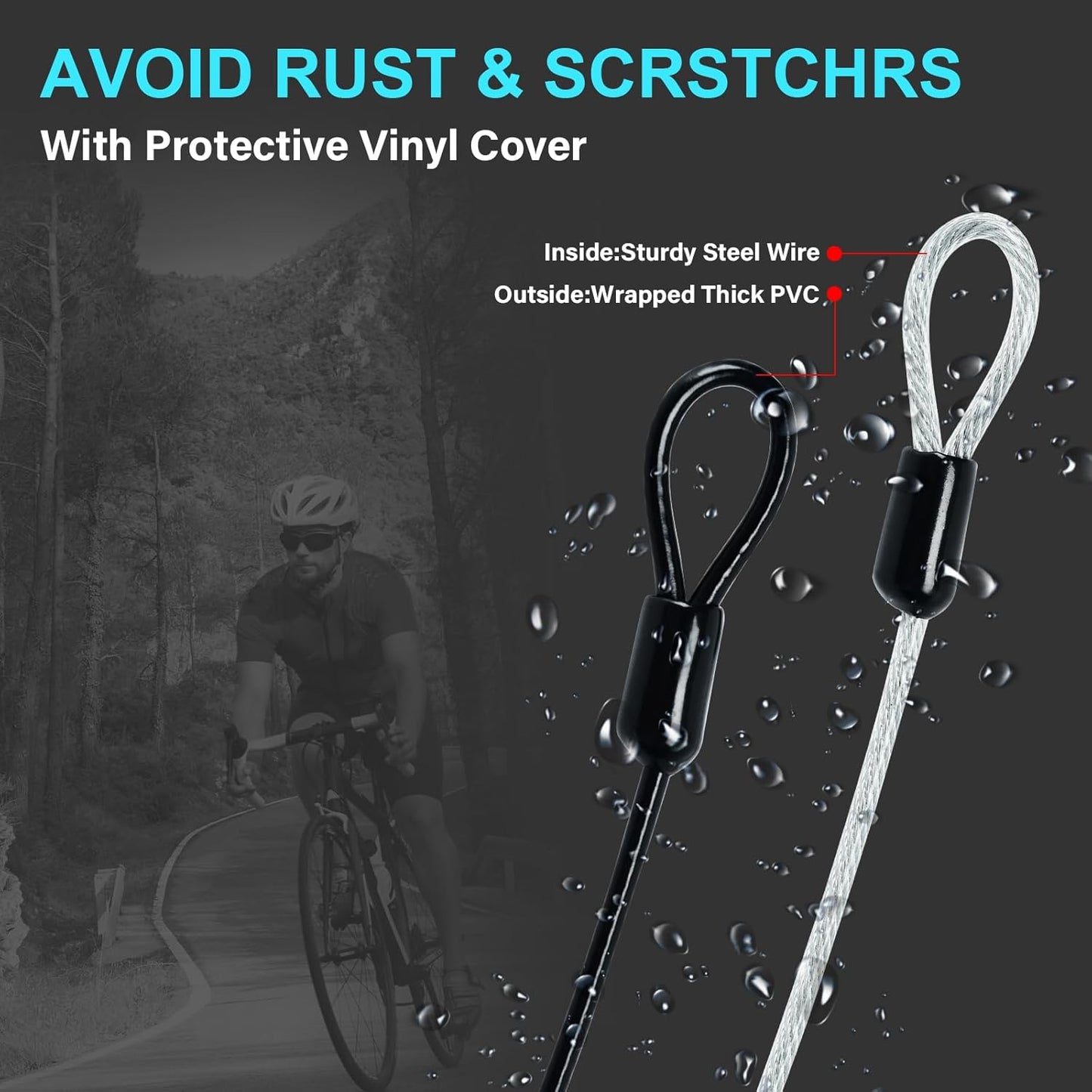 2 Pack Outdoor & Travel Security Cable with Loops, 3.3 ft x 1/8 in (1m x 3mm) Braided Safety Wire, Flexible Steel Safety Cable with Double Loops for Luggage, Outdoor Gear and Gates