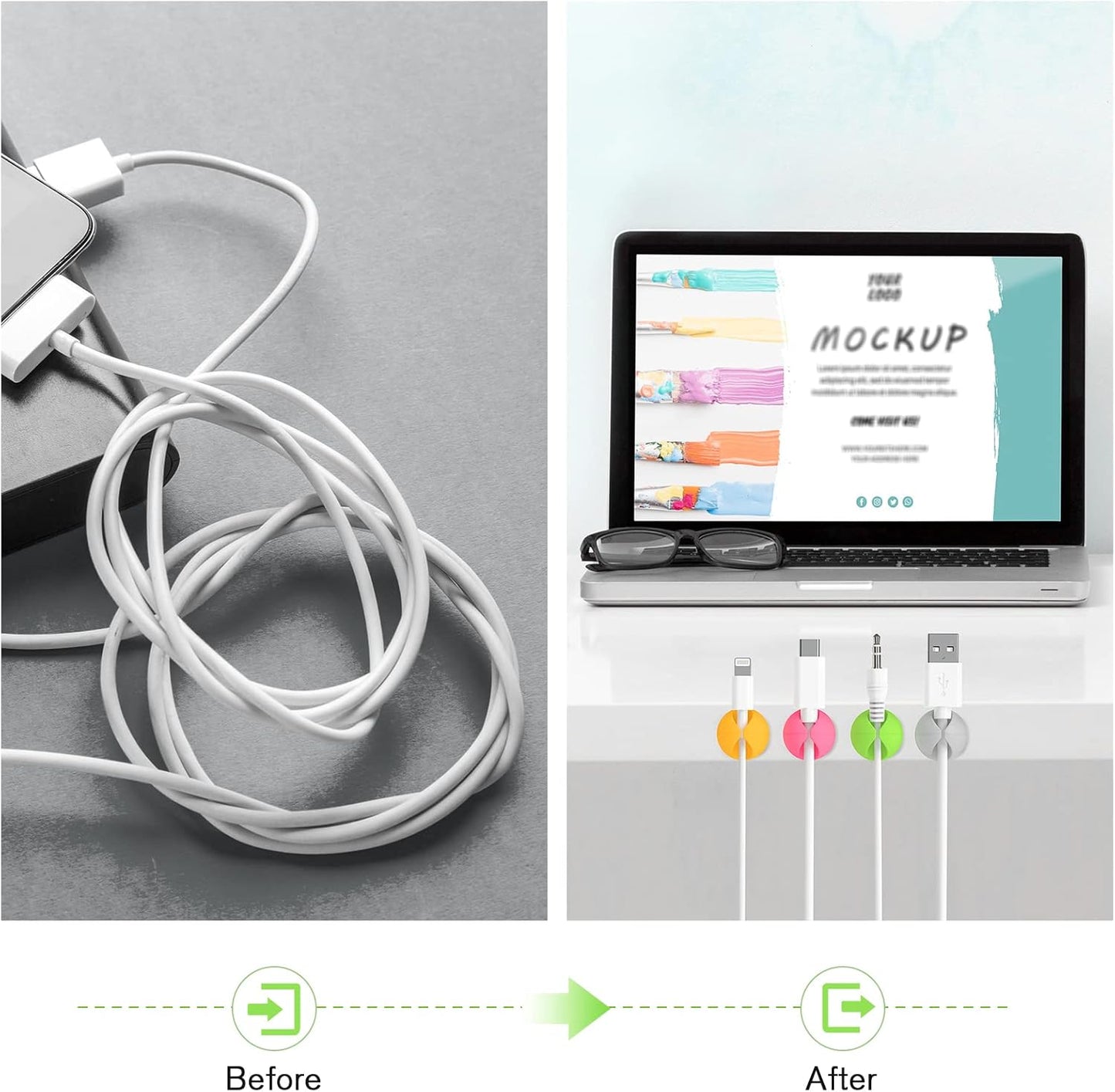 12 Pack Cable Clips, Znben Cable Holder for Desk Cord Organizer Adhesive Cord Management Charger Wire Holder Clips for Desk, Home, Office, Car, Cubicle, Nightstand Colorful