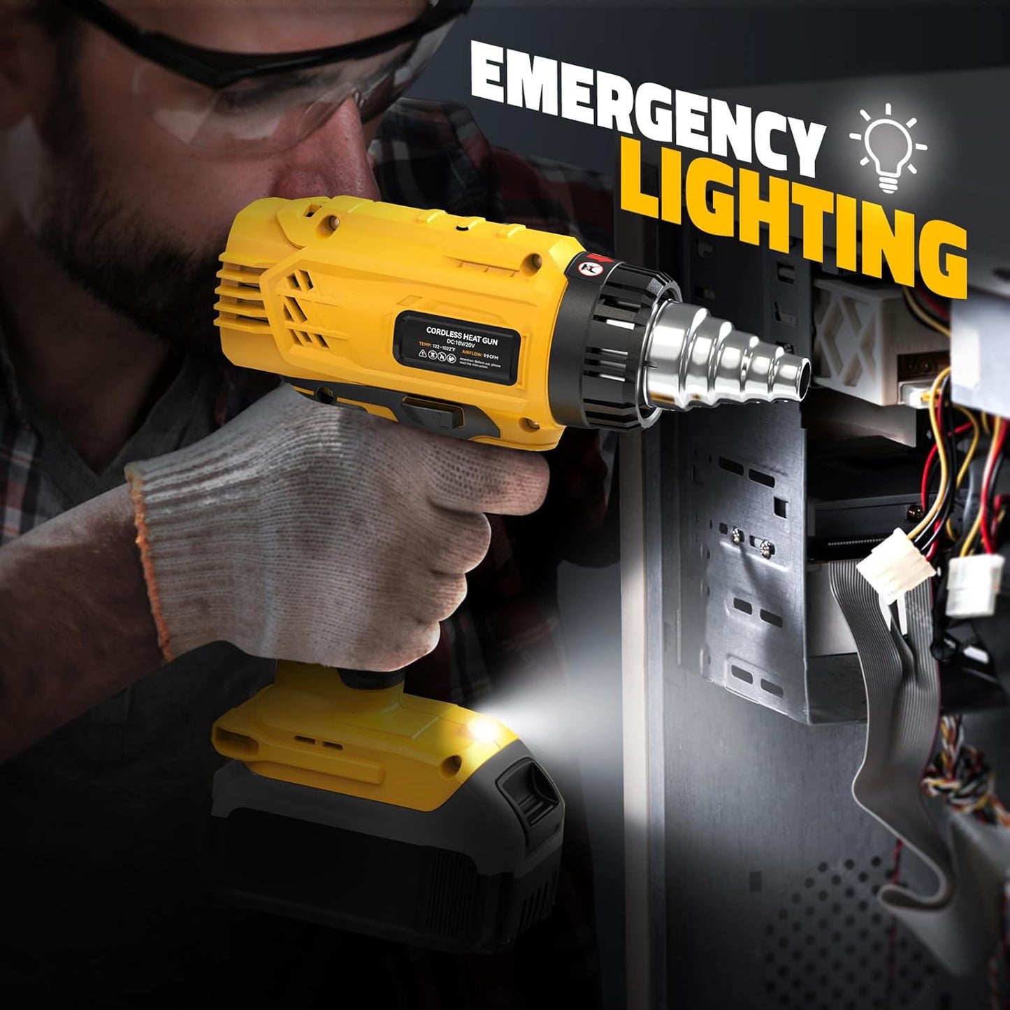 LIVOWALNY Heat Gun Compatible with Dewalt 20v Battery:350W Cordless Battery Powered Heat Gun 122℉~1022℉-Variable Temperature Control Heat Shrink Gun w/LED Digital Display for Shrink Tubing, Vinyl Wrap