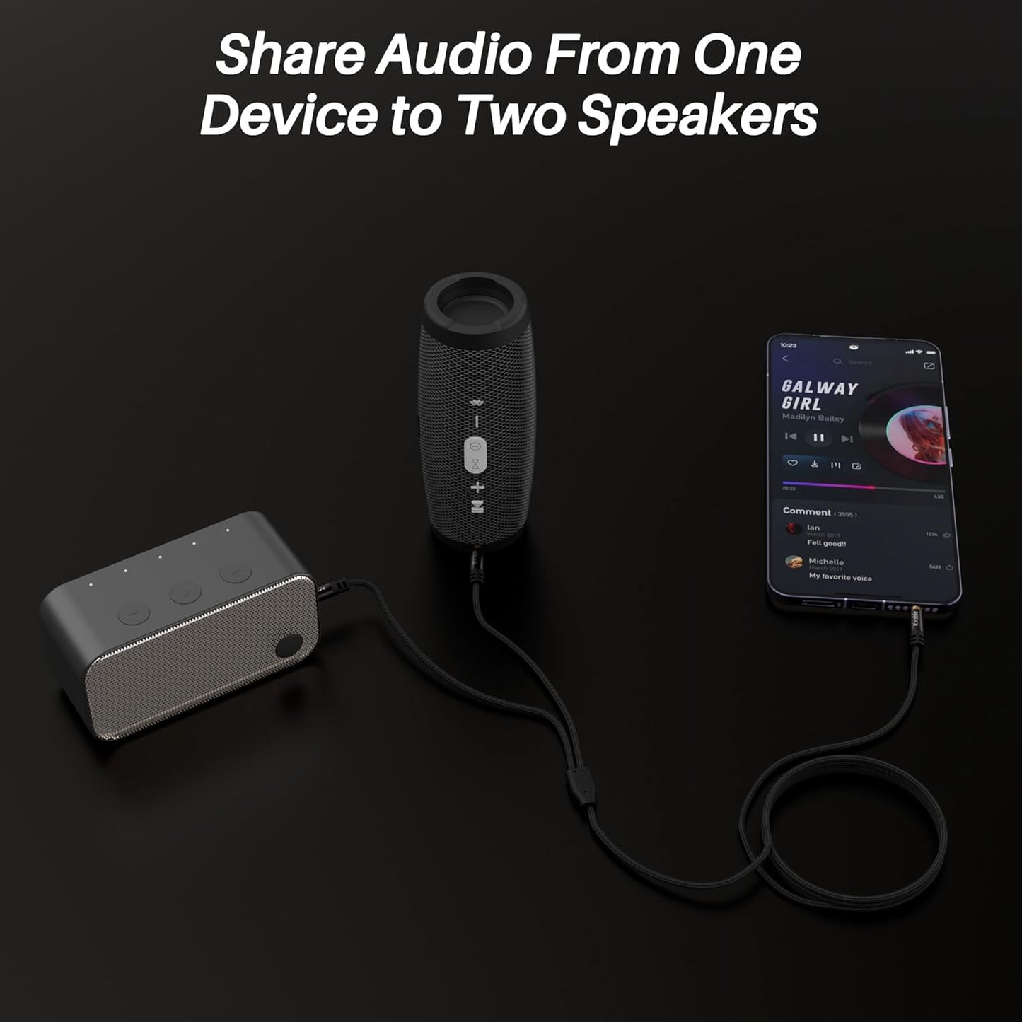 1/8 Inch TRS Stereo Y Splitter Cable 10FT, 3.5mm Male to 2-Male Y-Splitter Stereo Audio Cable, for Cell Phone PC Laptop, Speaker, Headphones, Suitable for Switching or Two Sets of Speakers