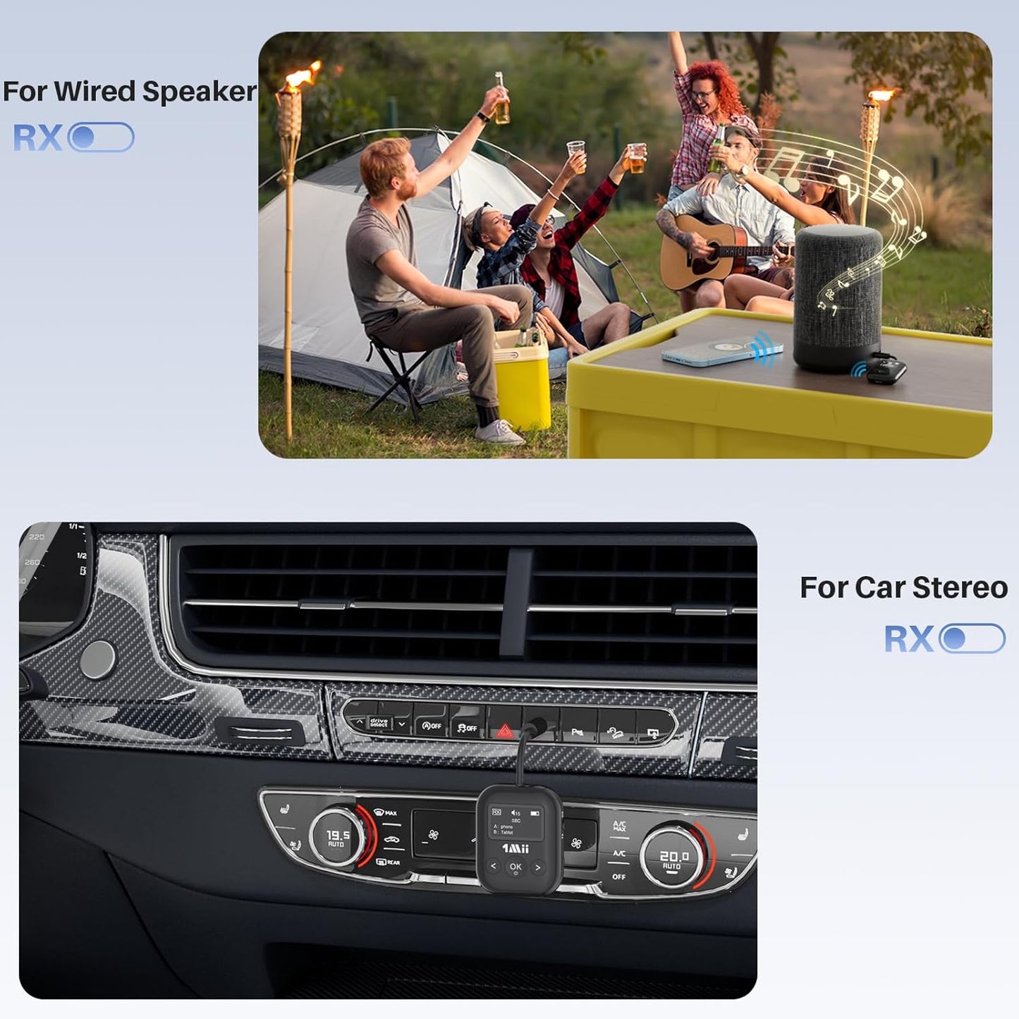 1Mii SafeFly Min+ Bluetooth Transmitter and Receiver,Bluetooth Adapter for Airplane, Supports to 2 AirPods/Headphones,Use with Any 3.5mm Jack on Airplanes, Gym, TVs, Car, Home, Boat(White)