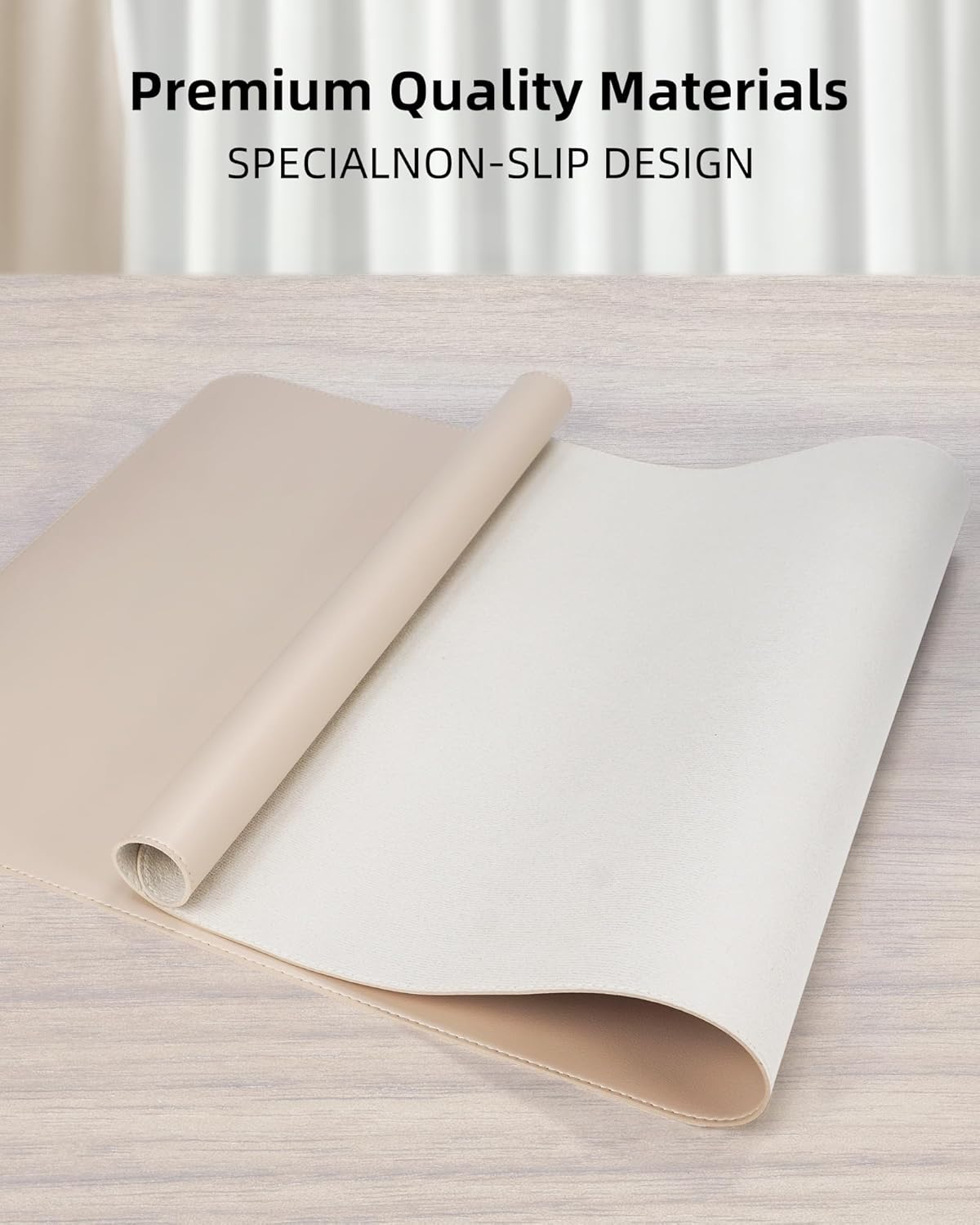 Leather Desk Protector, Large Mouse Pad, Non-Slip, Waterproof PU Leather Blotter Mat, Desk Cover for Office and Home (Beige, 36" x 17")