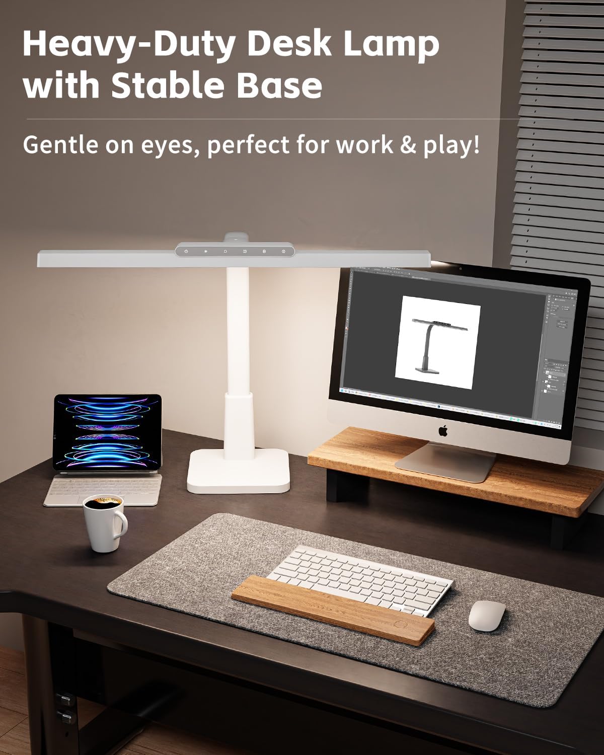 LED Desk Lamp for Home Office with Base, Dimmable Eye-Caring Computer Light with Memory & Timer Functions, Flexible Gooseneck Touch Control Architect Desk Light for Reading, Study, Workbench (White)