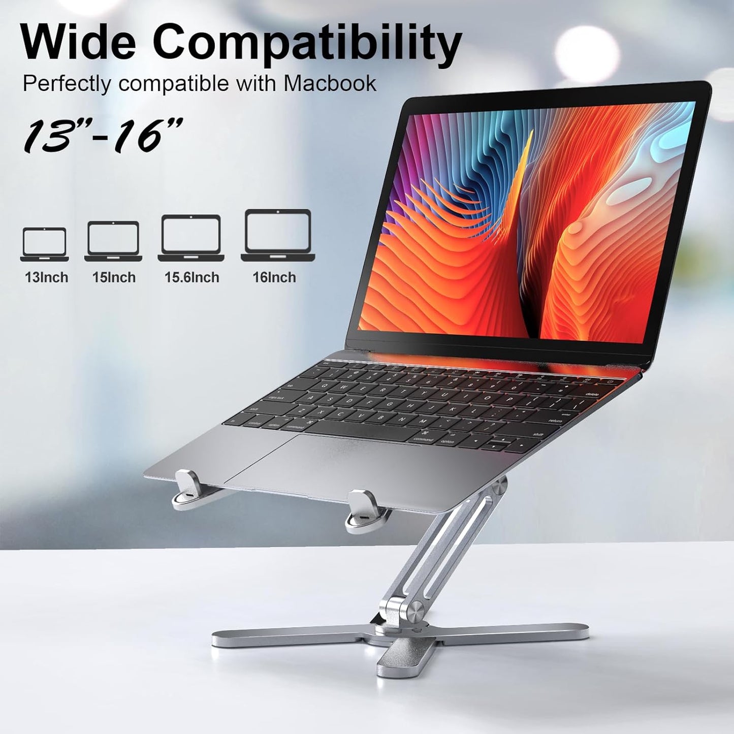 LIENS Adjustable Laptop Stand with 360 Rotating Base, Aluminum Laptop Riser for Desk Foldable, Ergonomic Notebook Stand Holder Compatible with iPad and MacBook/All Laptops up to 16 inches - Silver
