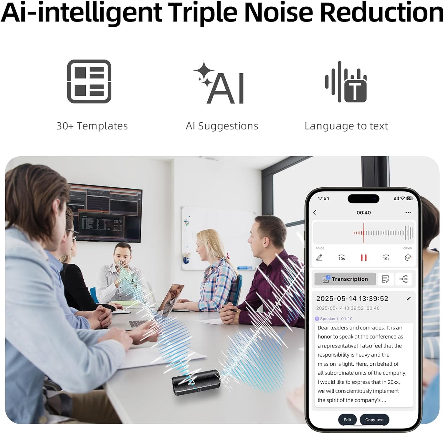 128G Magnetic AI Voice Recorder,Smart Audio Recorder with GPT-5 Summary,1-Month Continuous Recording, Noise Cancel,Magnetic Portable Recording Device for Lectures, Meetings