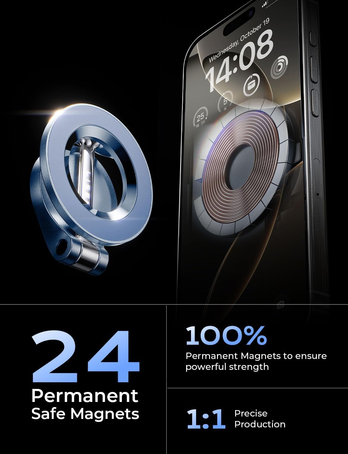 LISEN for Magsafe Car Mount, Magnetic Phone Holder for Car, Car Accessories for iPhone 16 Pro Max,Gifts for Men Women Him Her, Fit for iPhone16 Pro/Pro Max 15 14 13 12, Carbon Fiber Blue