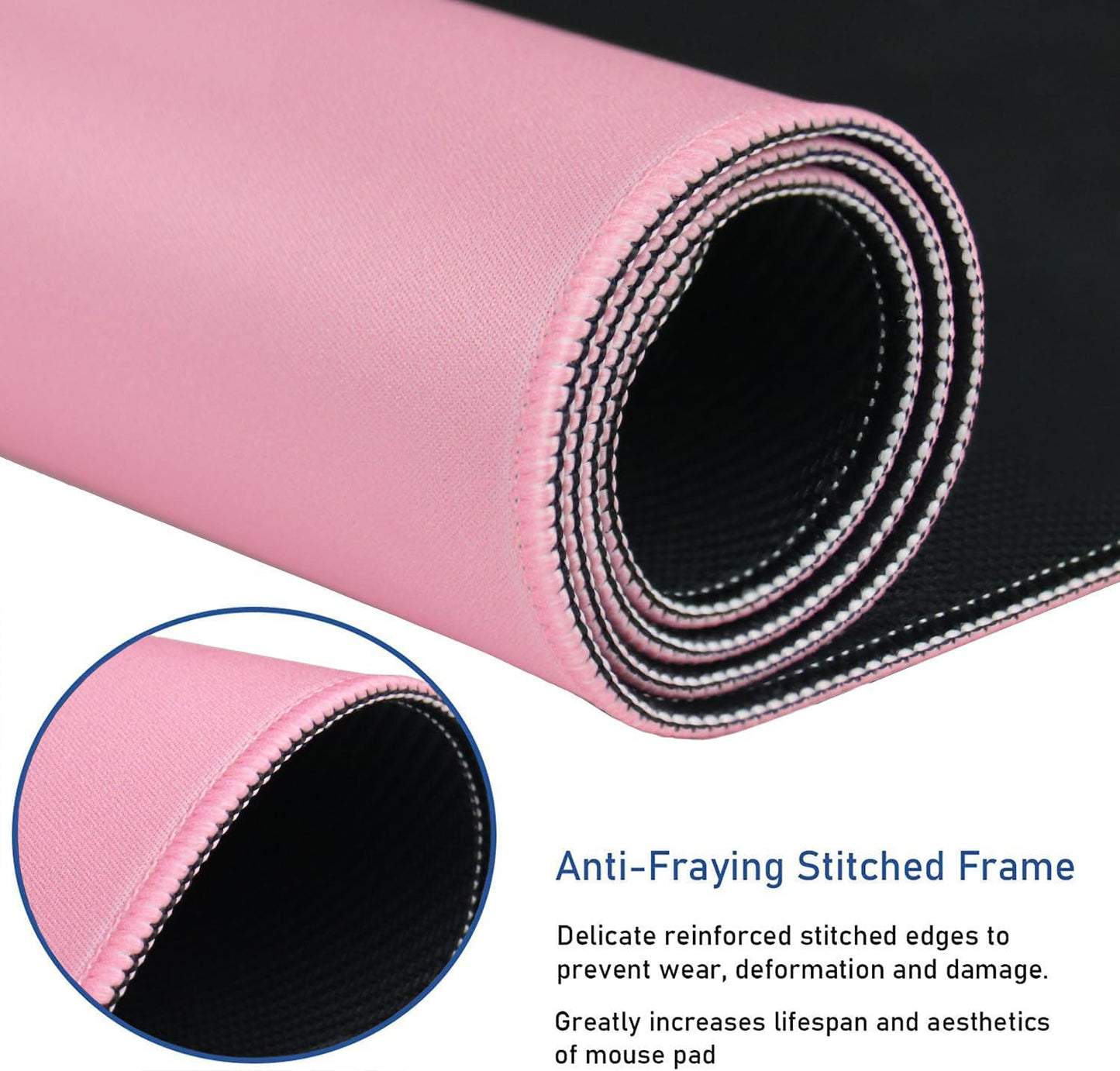 Large Mouse Pad with Stitched Edges, Durable Non-Slip Natural Rubber Base, Waterproof Computer Keyboard Pad Mat for Esports Pros/Gamer/Desktop/Office/Home - Pink