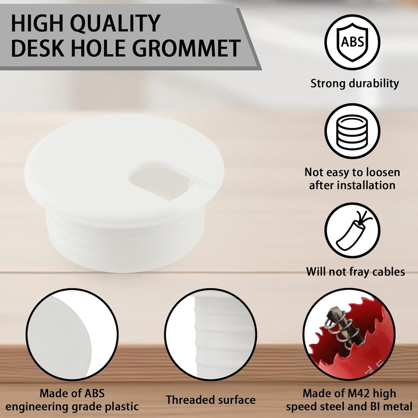 1.5 Inch(38mm) Desk Grommet,13 Pieces Cable Grommet, Desk Hole Cover for Cables with Hole Saw,Plastic Cable Cord Wire Hole Cover for Desk, Table,Cabinet,Countertop and Other Furniture(Whitek)