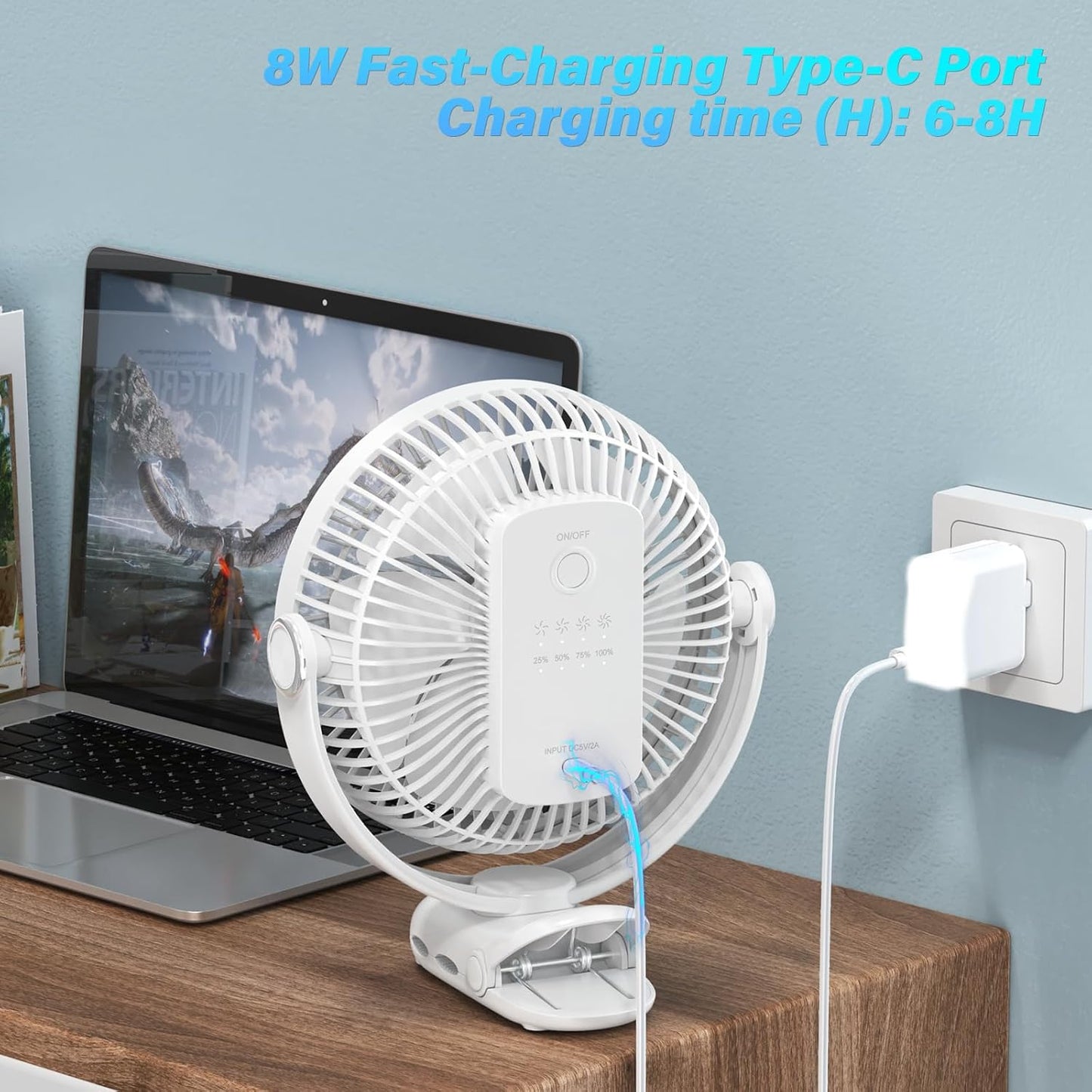 12000mAh Clip on Fan 30H Longest Runtime, 8in Portable Fan Rechargeable, Ultra Quiet with Heavy-Duty Clamp, USB Desk Fans for Golf Cart,Office Desk, Treadmill, Camping, Bedroom