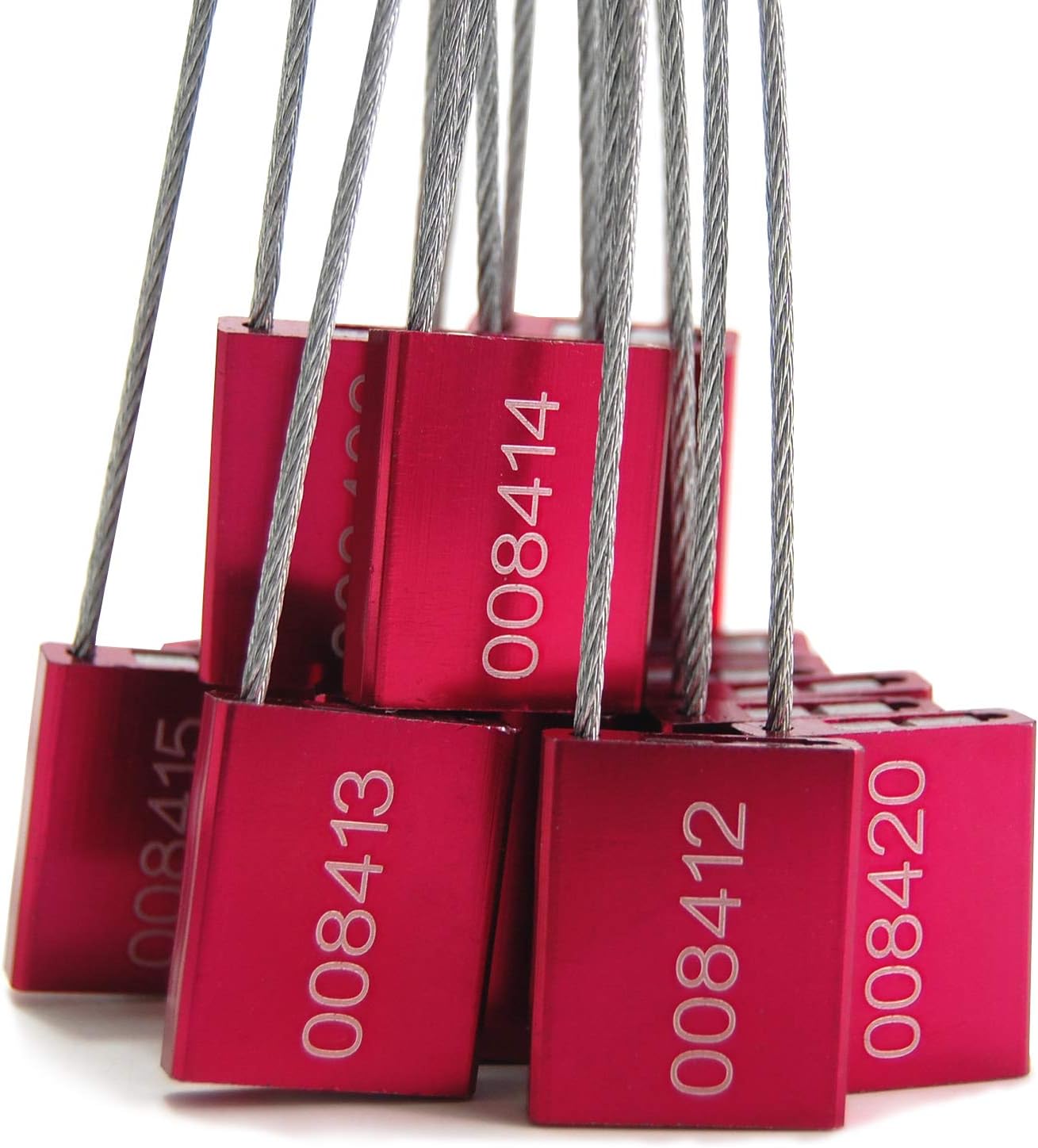 LeadSeals(R) 500 Red Steel Cable Seals - Metal Security Tags - Truck Trailer Seal - Anti-Tamper - Pull-Tite - ISO 17712