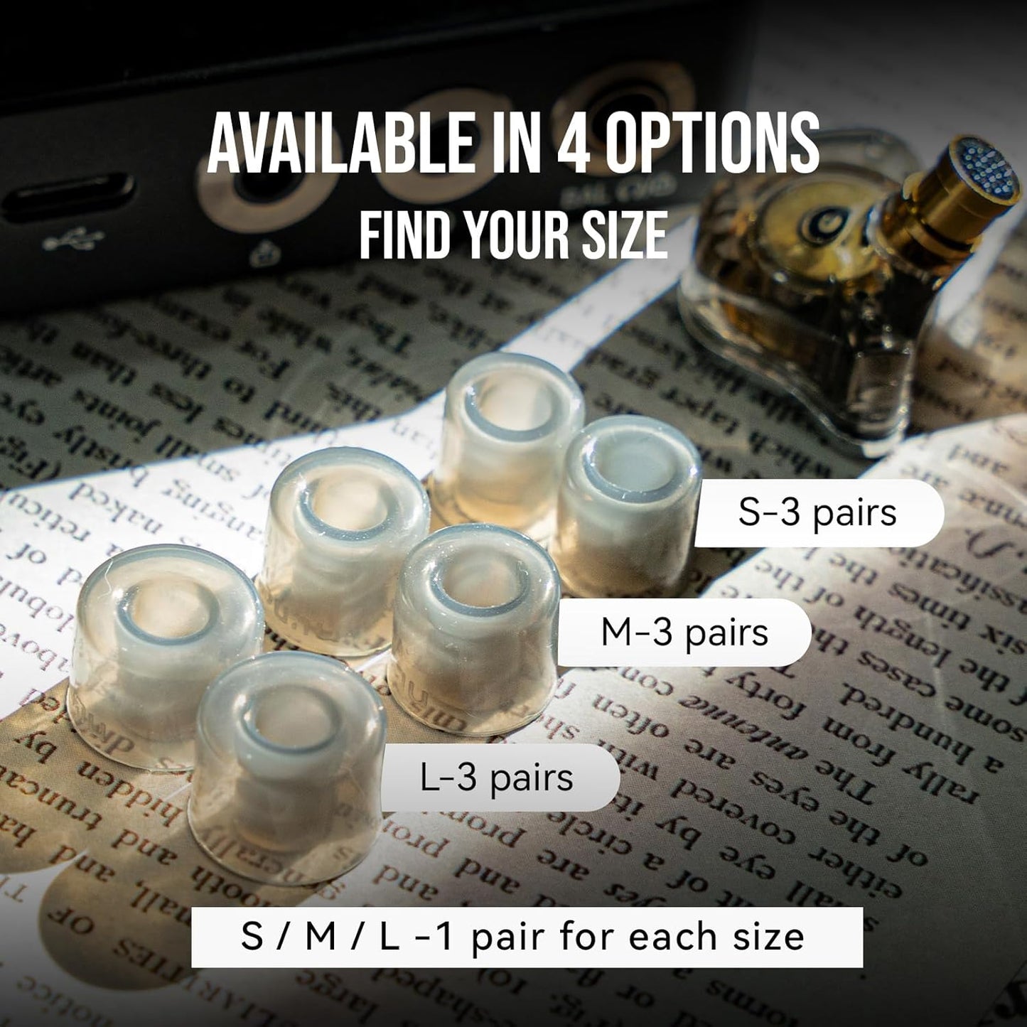 Linsoul DUNU S&S Silicone Eartips S/M/L (3pairs) for Nozzle Diameter from 4mm-5.5mm for Stage Studio, for KZ ZS10 Pro, 7HZ Zero, Orchestra Lite, TANGZU Wan'er S.G IEM (S/M/L- Each Size 1 Pair)