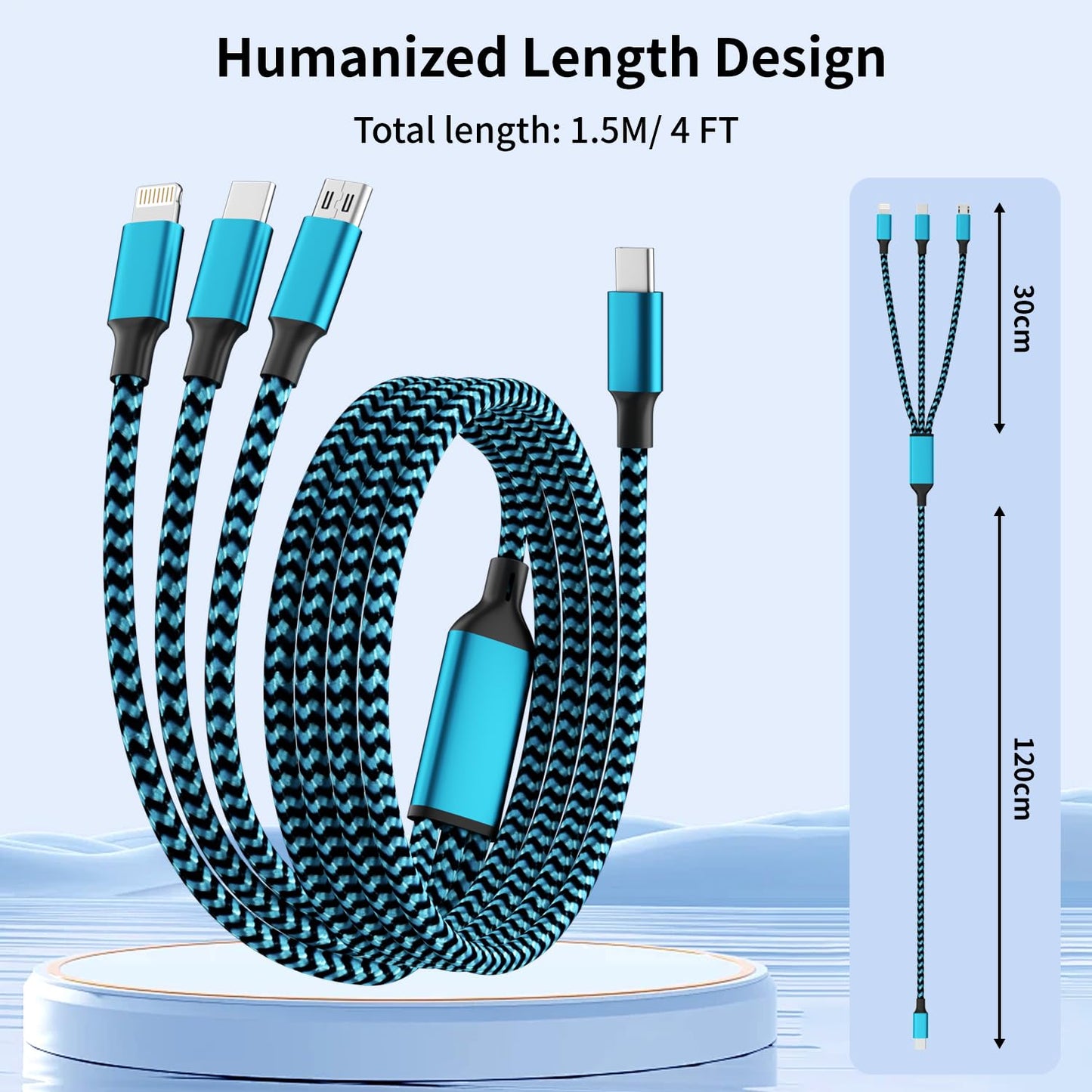 100W USB C Multi Charging Cable,3 in 1 USB C Cable Fast Charging with E-Mark Chip,Universal Charging Cable with Type-C, Micro USB,IP Port for iPhone16/15/Cell Phones and More