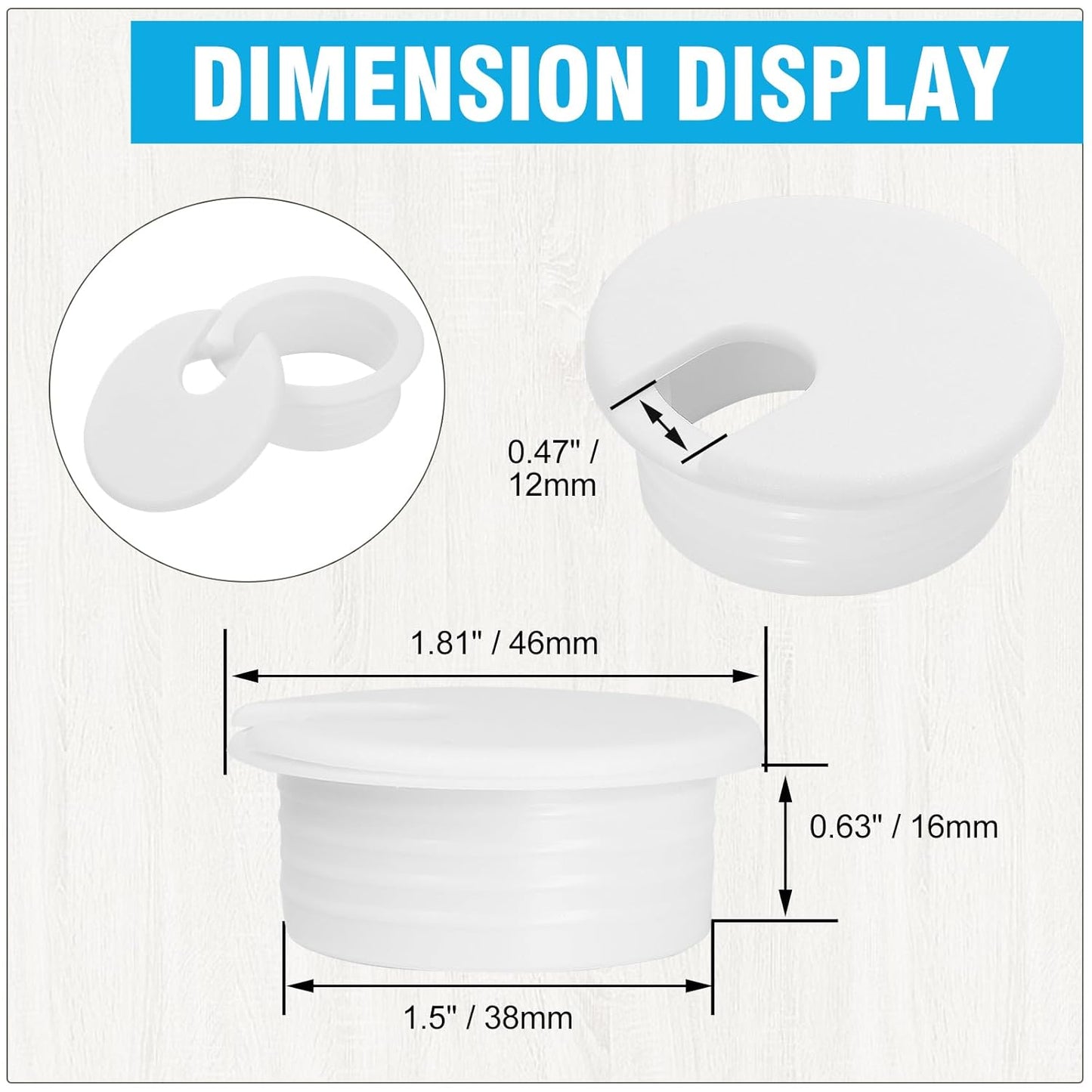 1-1/2" White Desk Grommet, JTemgle Plastic Cable Hole Cover Computer Table Cord Wire Organizer Caps Desktop Cord Management for Home Office TV Stands Tabletops, 10 Pieces
