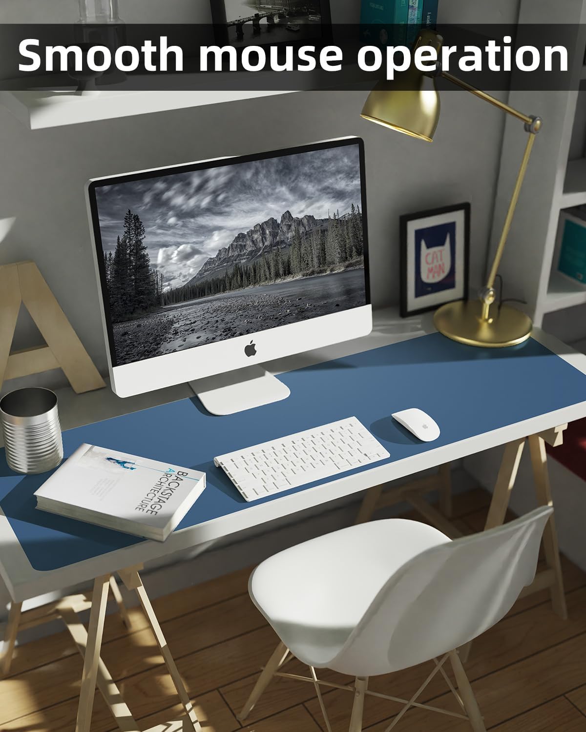 Leather Desk Pad Protector, Large Desk Mat, Mouse Pad, Non-Slip PU Leather Desk Blotter,Desk Cover mat,Desk mat for Keyboard and Mouse,Mat for Office&Home (Grey Blue, 48" x 17")