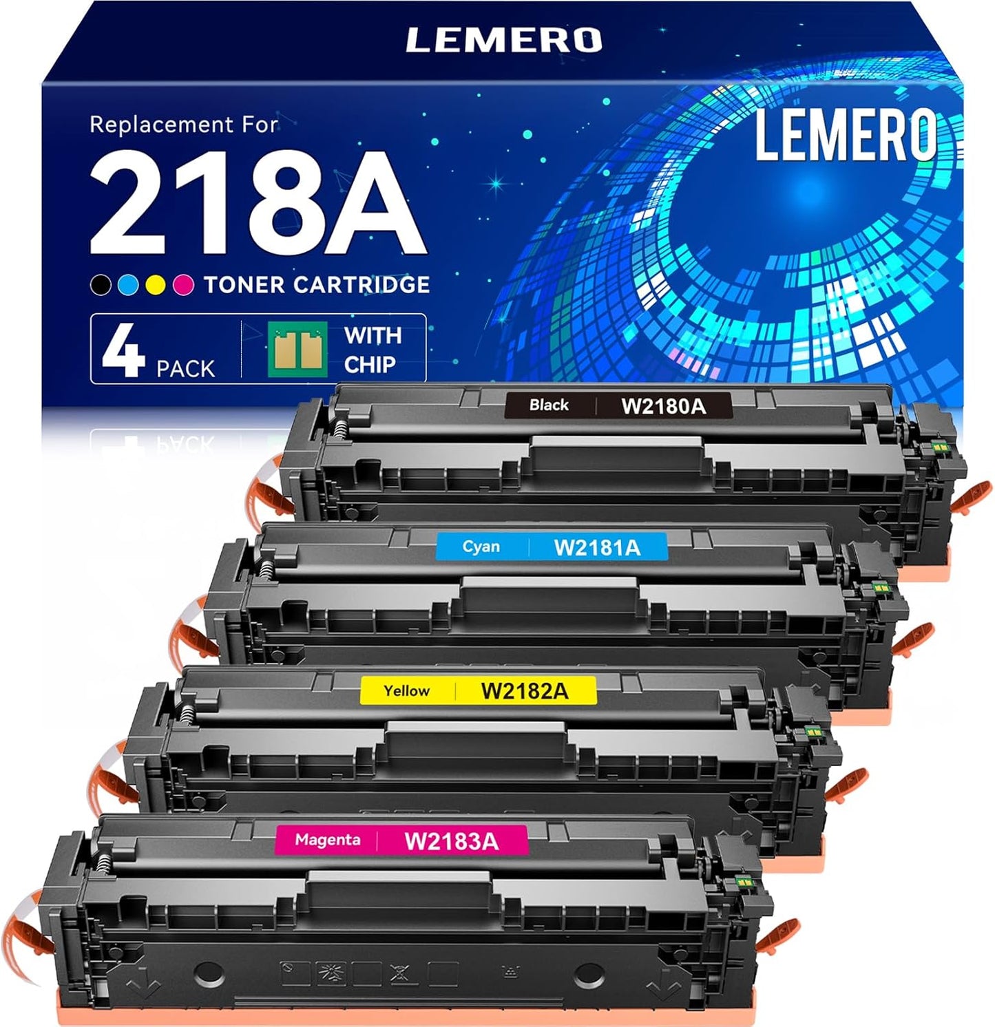 LEMERO 218A Toner Cartridges 4 Pack 218X (with Chip) Compatible Replacement for HP 218A 218X Toner Cartridges Work for HP Color Laserjet Pro MFP 3301cdw 3201dw 3301sdw Printer W2180A W2180X (BCMY-4P)