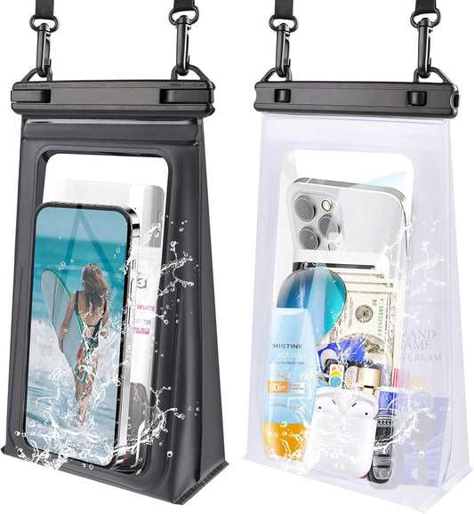 2 Pack Large Waterproof Phone Pouch, IPX8 Double Sealing Floating Waterproof Bag for iPhone 16 15 14 Pro Max Sumsang S25 S24 Google All Devices