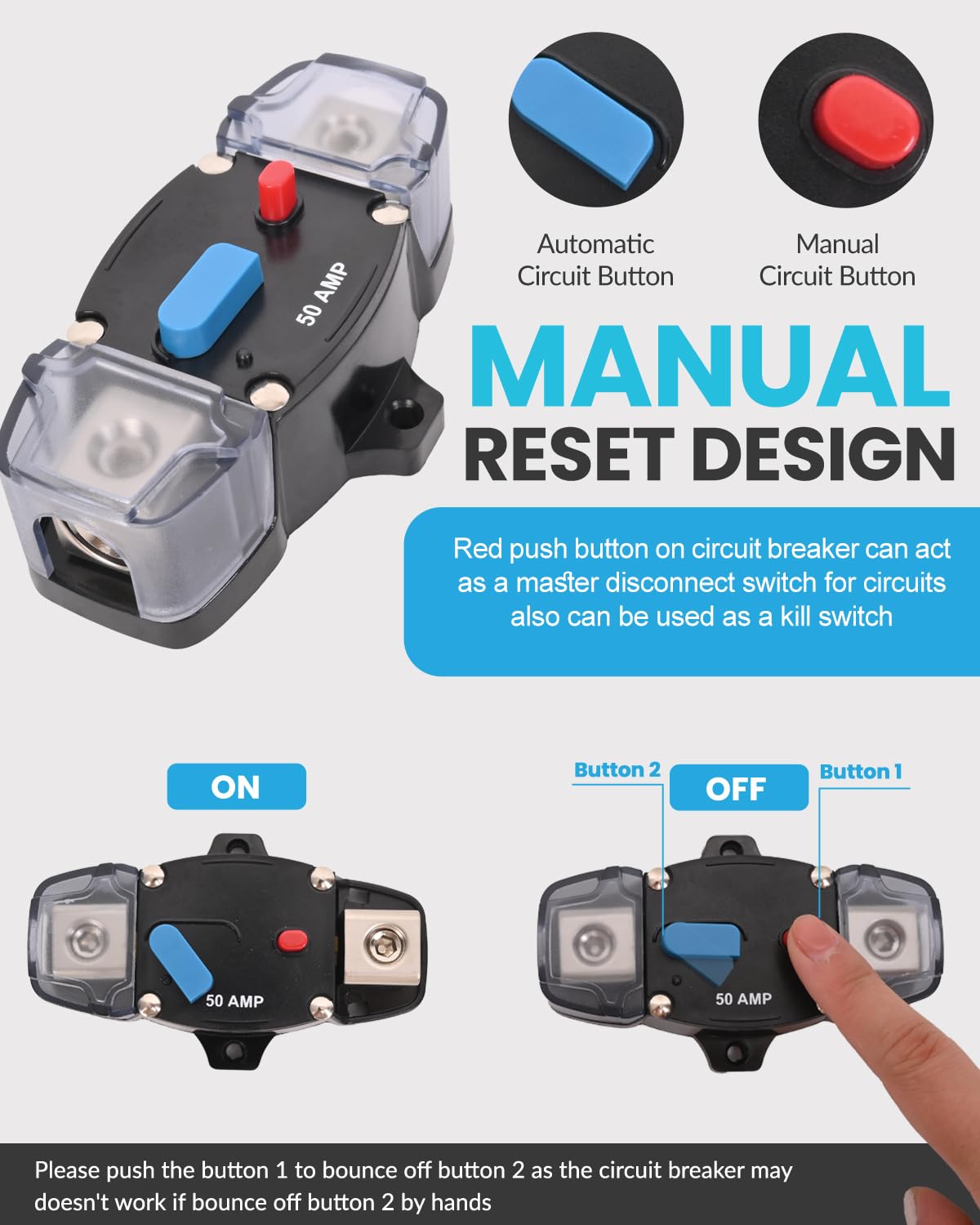 150 Amp Circuit Breaker with Manual Reset Waterproof Inline Fuse Inverter for Marine Trolling Motors Boat ATV Manual Power, Suface Mount, 12V-48V DC