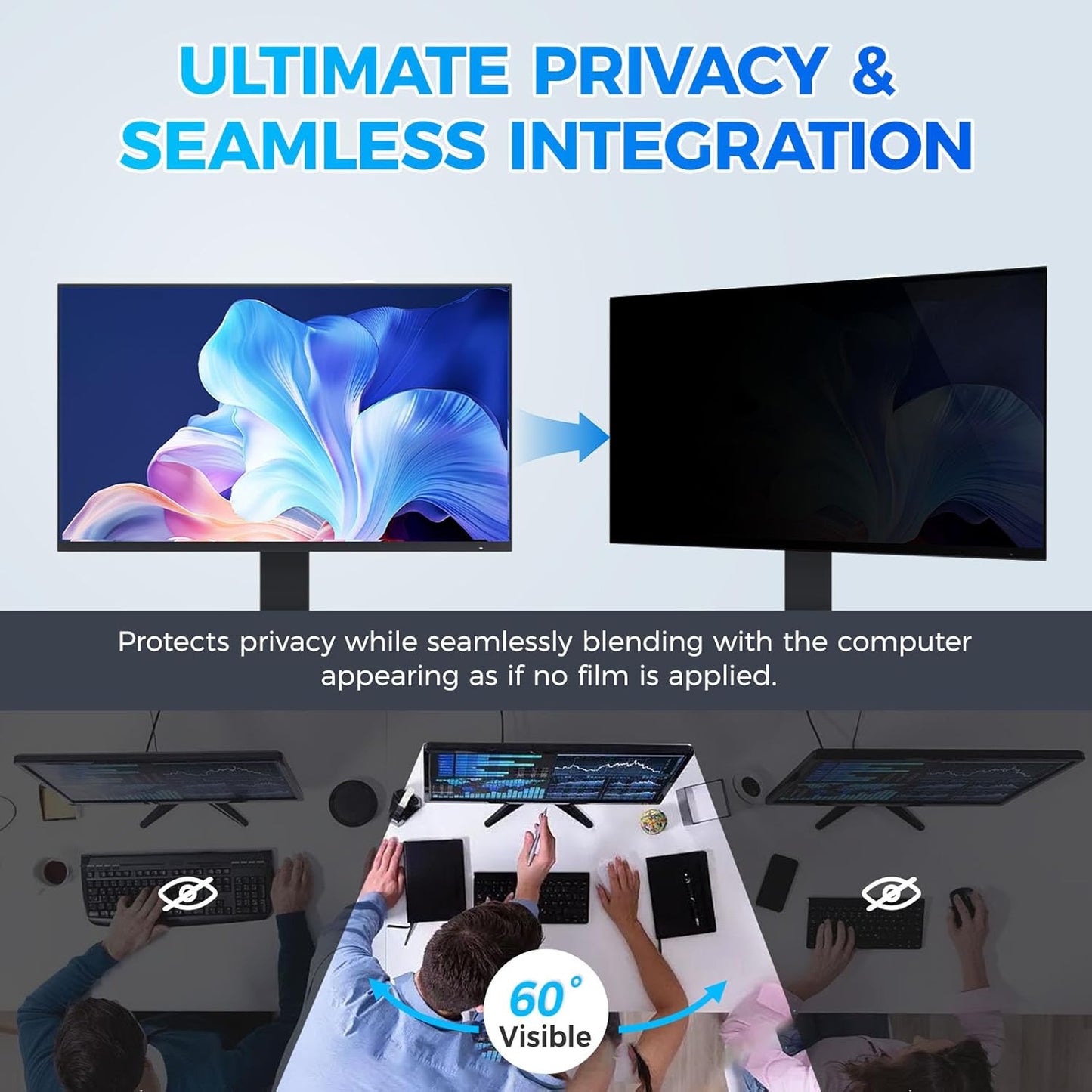 2 Pack Hidden Design Magnetic Computer Privacy Screen Filter 27 inch for Frameless Monitor 16:9 Widescreen, Removable Anti Blue Light Privacy Shield, Anti-Glare Protector