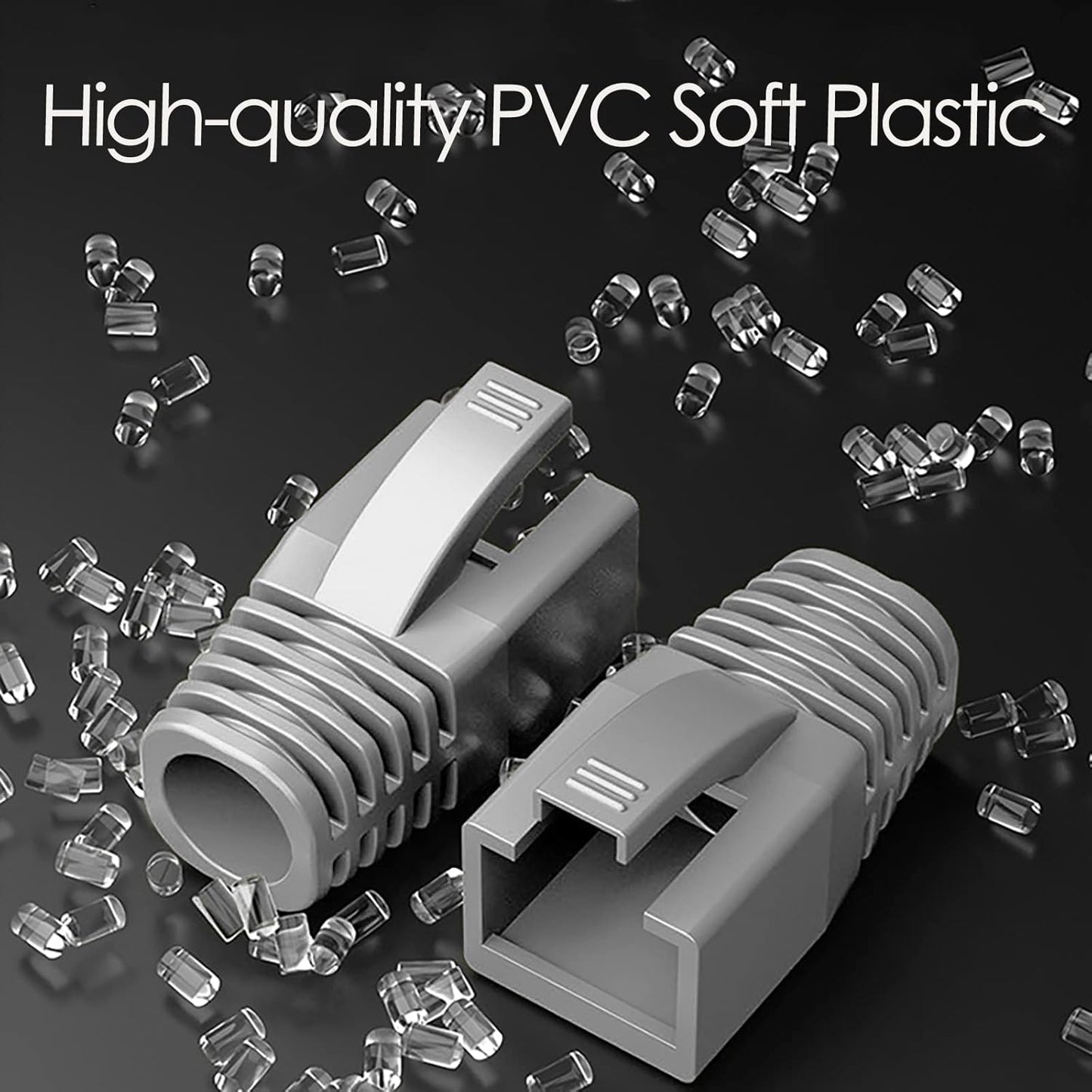 100Pack RJ45 Boot Cover, Cat5 Cat6 Cat6A Ethernet Network Cable Strain Relief Boot, Fits Overall Jacket Diameter 5.5-6.5MM Ethernet Cable (Hole Diameter: 6.5mm, Grey)