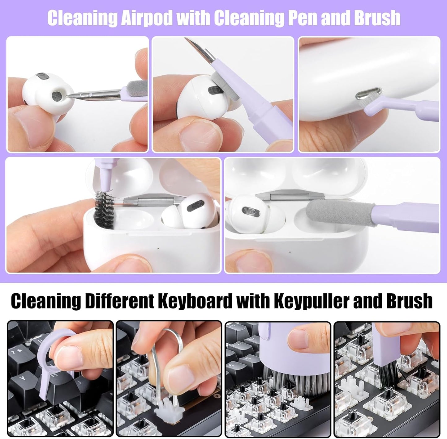 Laptop Phone Screen Cleaner Kit, Computer Keyboard Brush Cleaning Spray for iPhone AirPods Macbook iPad, 20-in-1 Electronic Device Clean Tool For Camera PC Monitor Earbud TV Tablet Car Screens- Purple