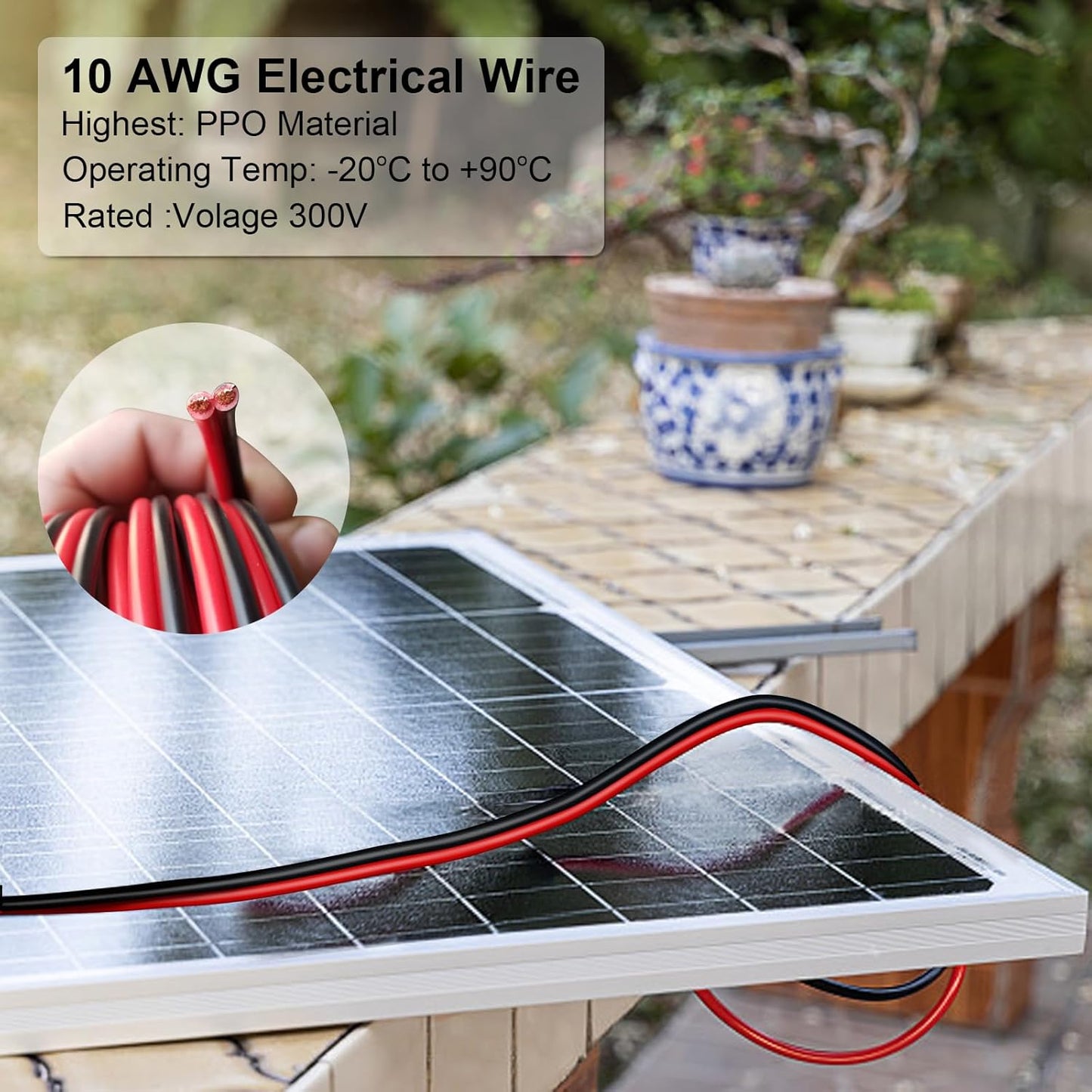 10 Gauge Wire 200FT Tinned Copper Wire-2 Conductor Parallel Wire Insulated Stranded Wire for Solar Panel Car Audio Automotive Low Voltage Electrical Wire for LED Lighting (10AWG 200FT)