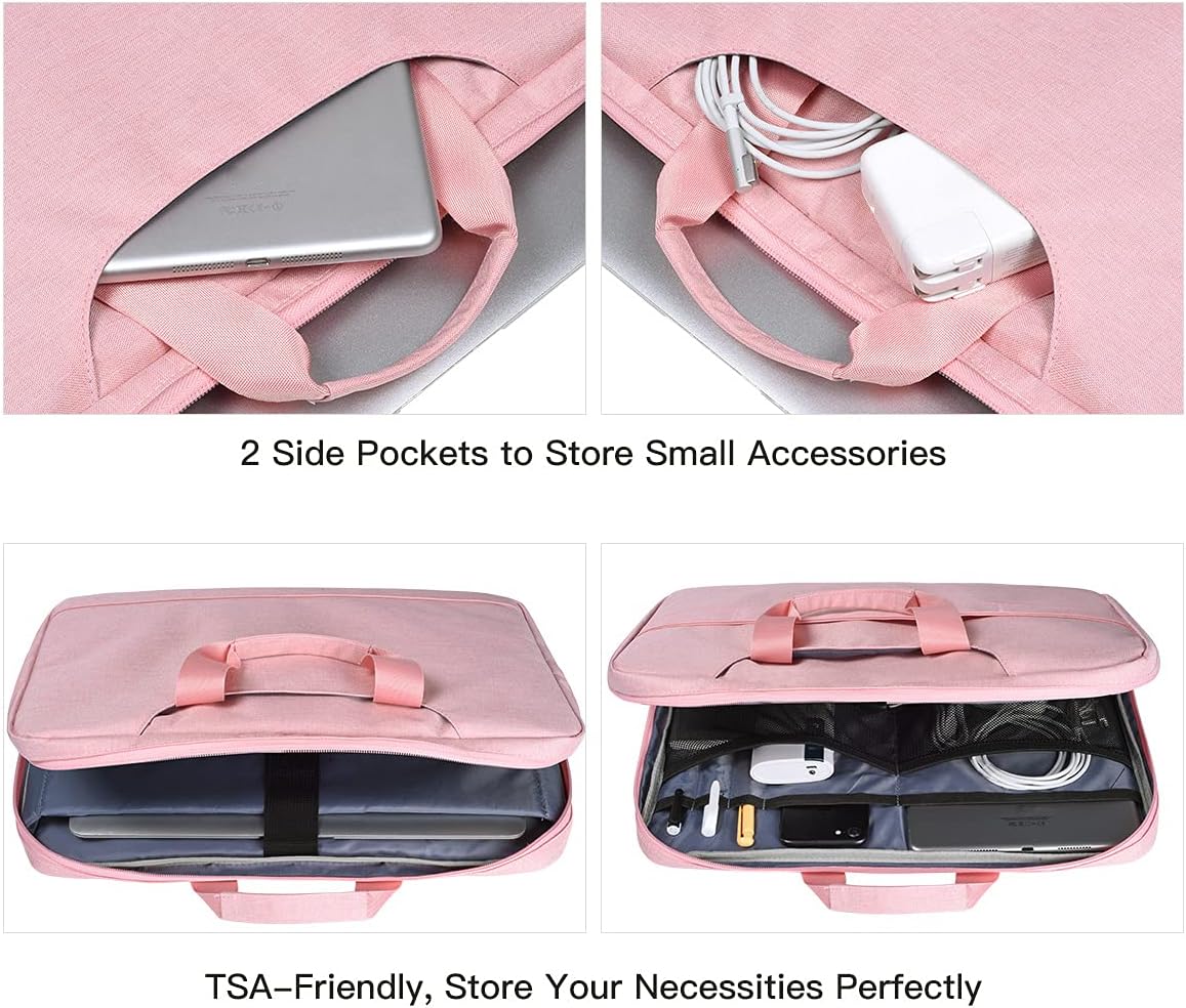 11.6-12.9 Inch Laptop Bag Sleeve Women Ladies TSA Travel Briefcase with Organizer for Lenovo Chromebook Flex 3 11, Macbook Air 13 A2337, Acer Chromebook Spin 311, Surface Pro 7/6/5/4 HP Dell Case,Pink