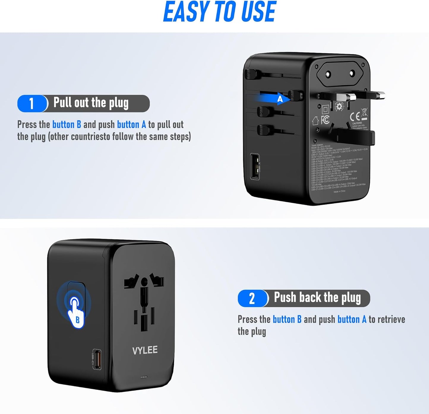 120W Universal Travel Adapter, GaN III International Power Adapter, 4 USB-C 1 USB-A Ports, AC Outlet, Worldwide US/UK/EU/AU Travel Charger for Cameras Laptops Tablets Phones and More