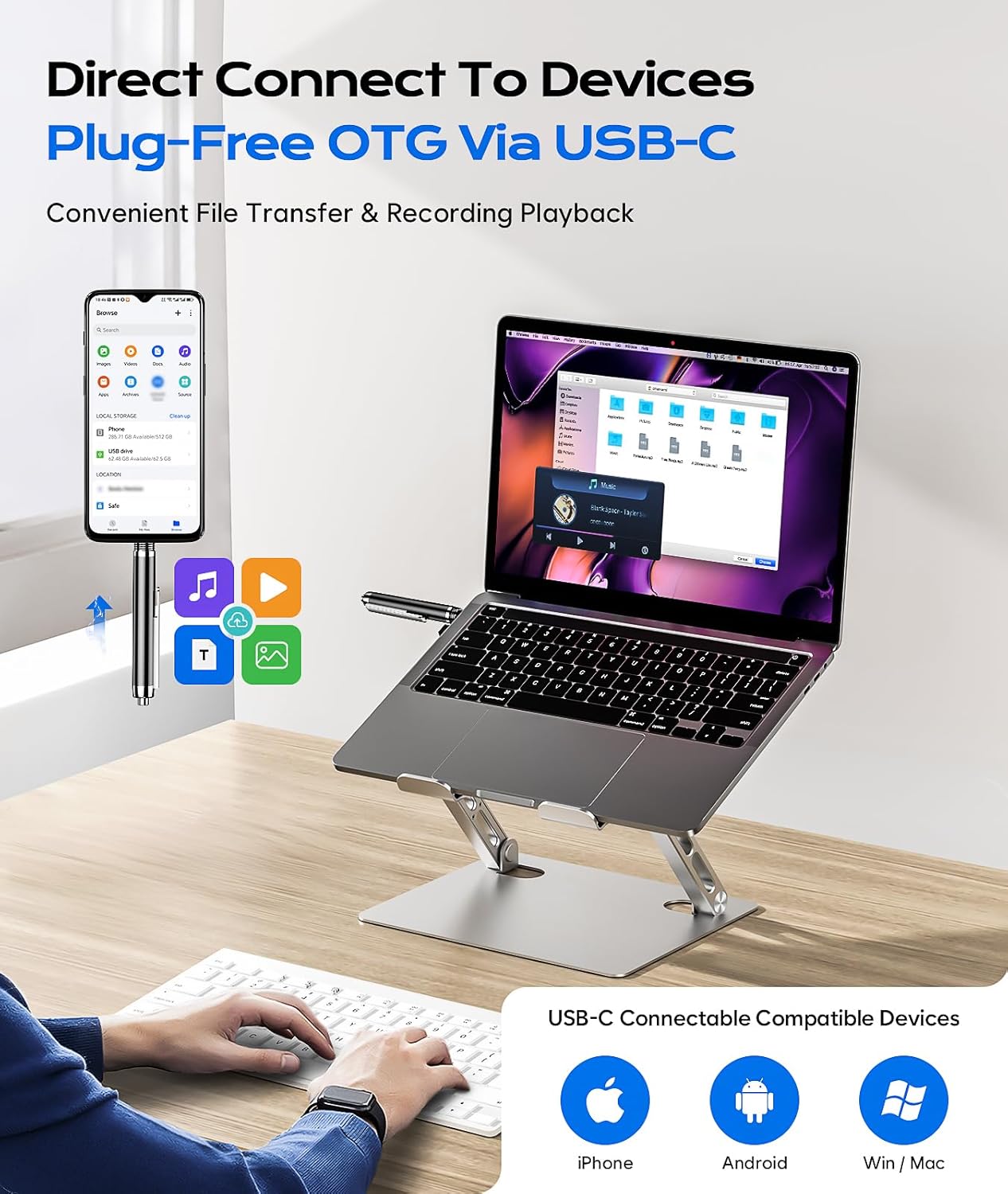 128GB (9800Hrs) Voice Recorder w/Type-C, Audio Recording Device with AI-Intelligent Noise Reduction, Digital Voice Activated Recorder 180 Days Storage Capacity for Lectures, Class, Work, Interviews