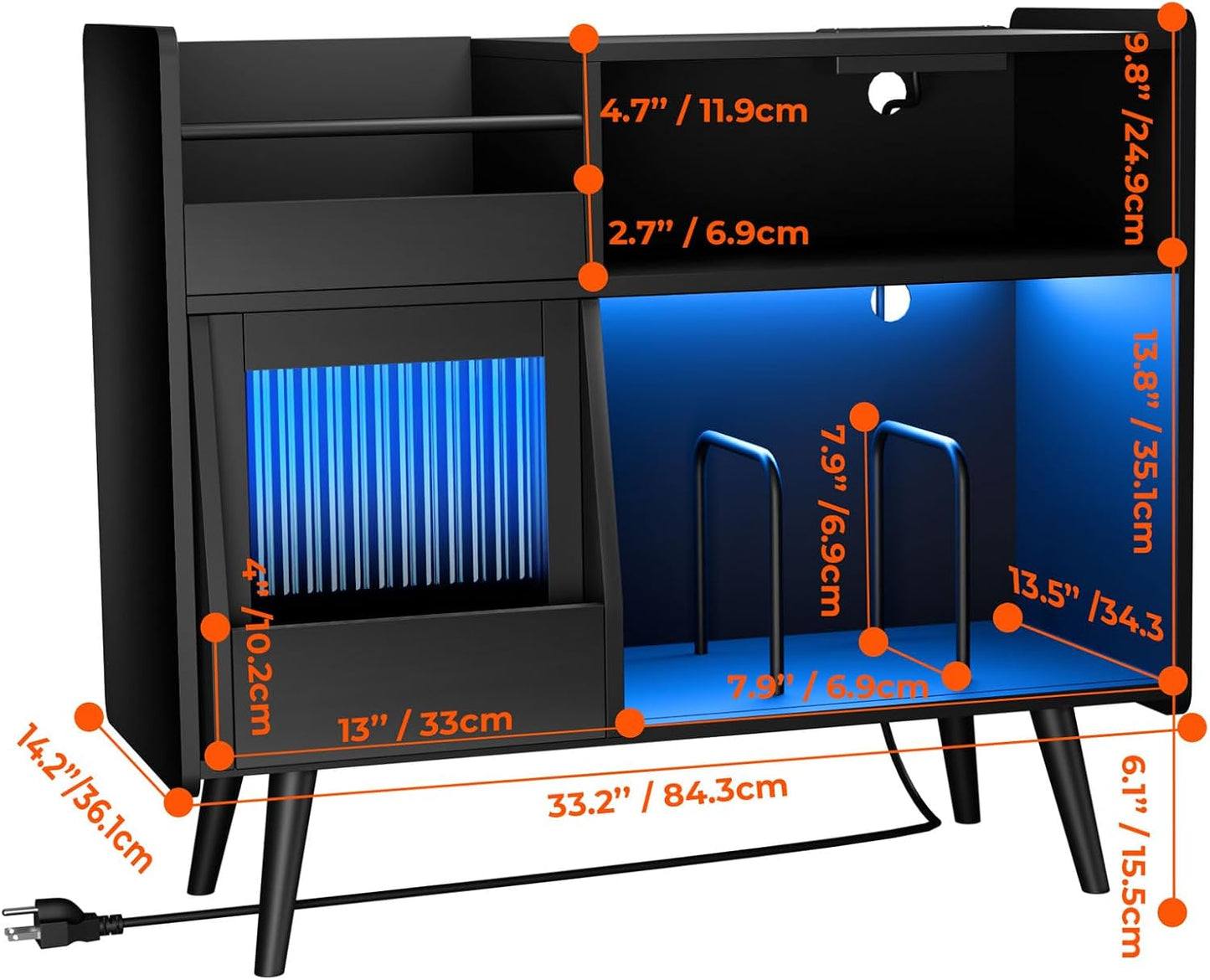Large Record Player Stand with Sliding Door,350 Vinyl Record Storage Cabinet, Record Player Table with Power Outlet and LED Light,Turntable Stand with Wood Legs for Living Room,Bedroom,Office