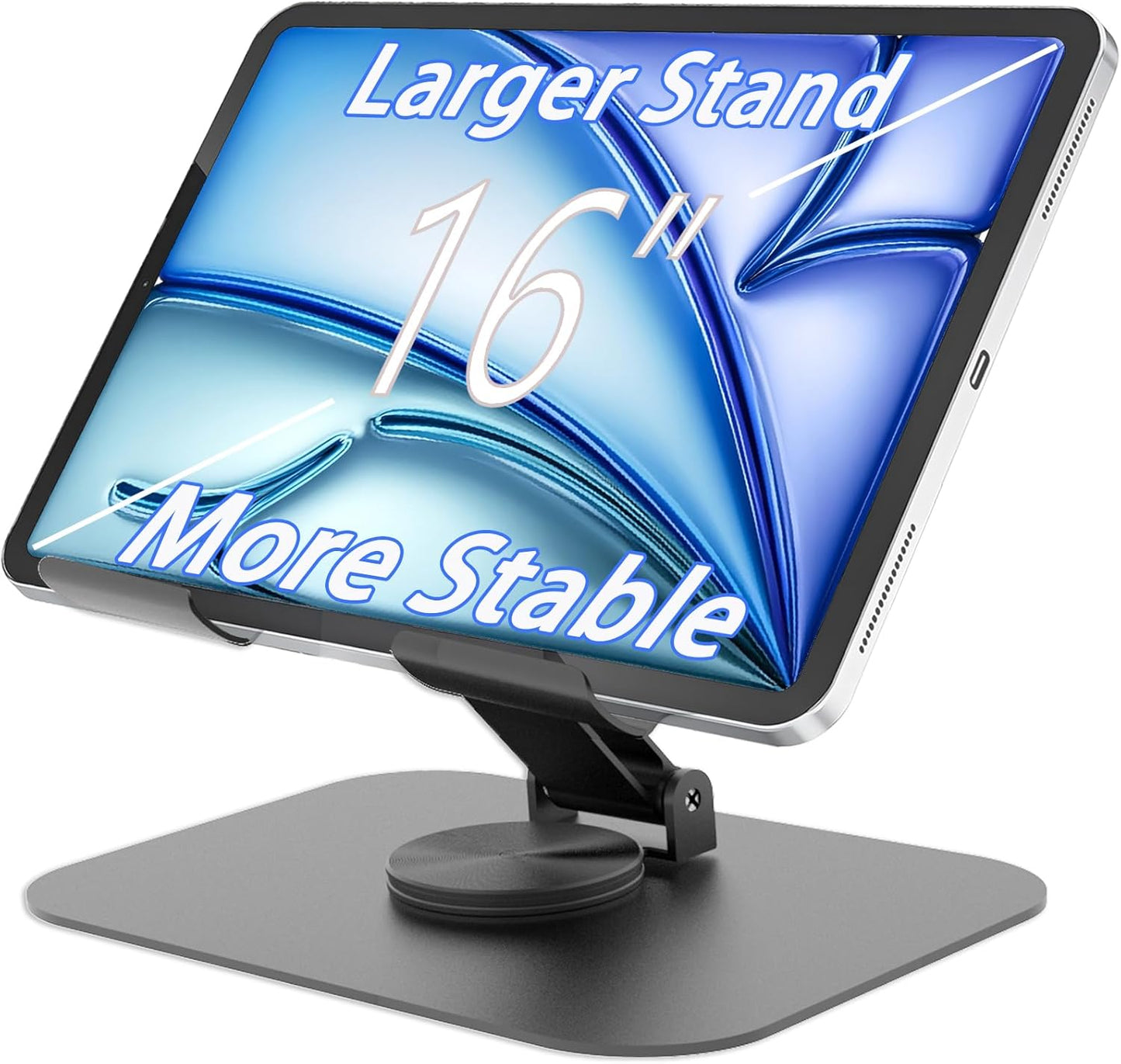 Larger Metal Tablet Stand, Adjustable 360° Rotation Tablet Holder Compatible with 4-16" Tablet Such as iPad Pro, iPad Air, iPad Mini, Tab S10 Ultra, Grey