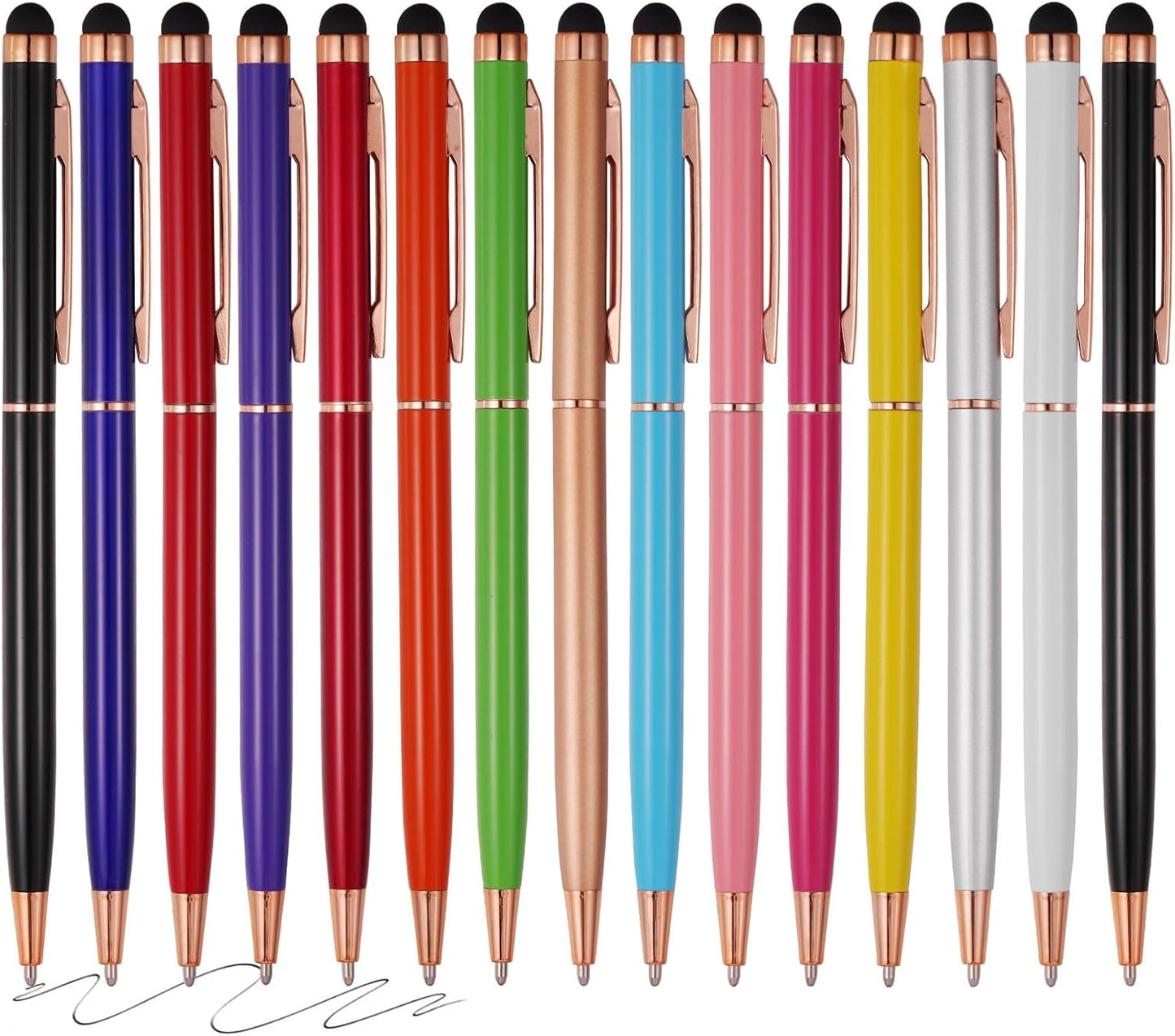 15 Pack Stylus Pens for Touch Screens Stylus Pen Compatible with Phone Tablets Kindle and Black Ink Ballpoint Pens-2 in 1 Stylists Pens (8005 Rose Gold B)