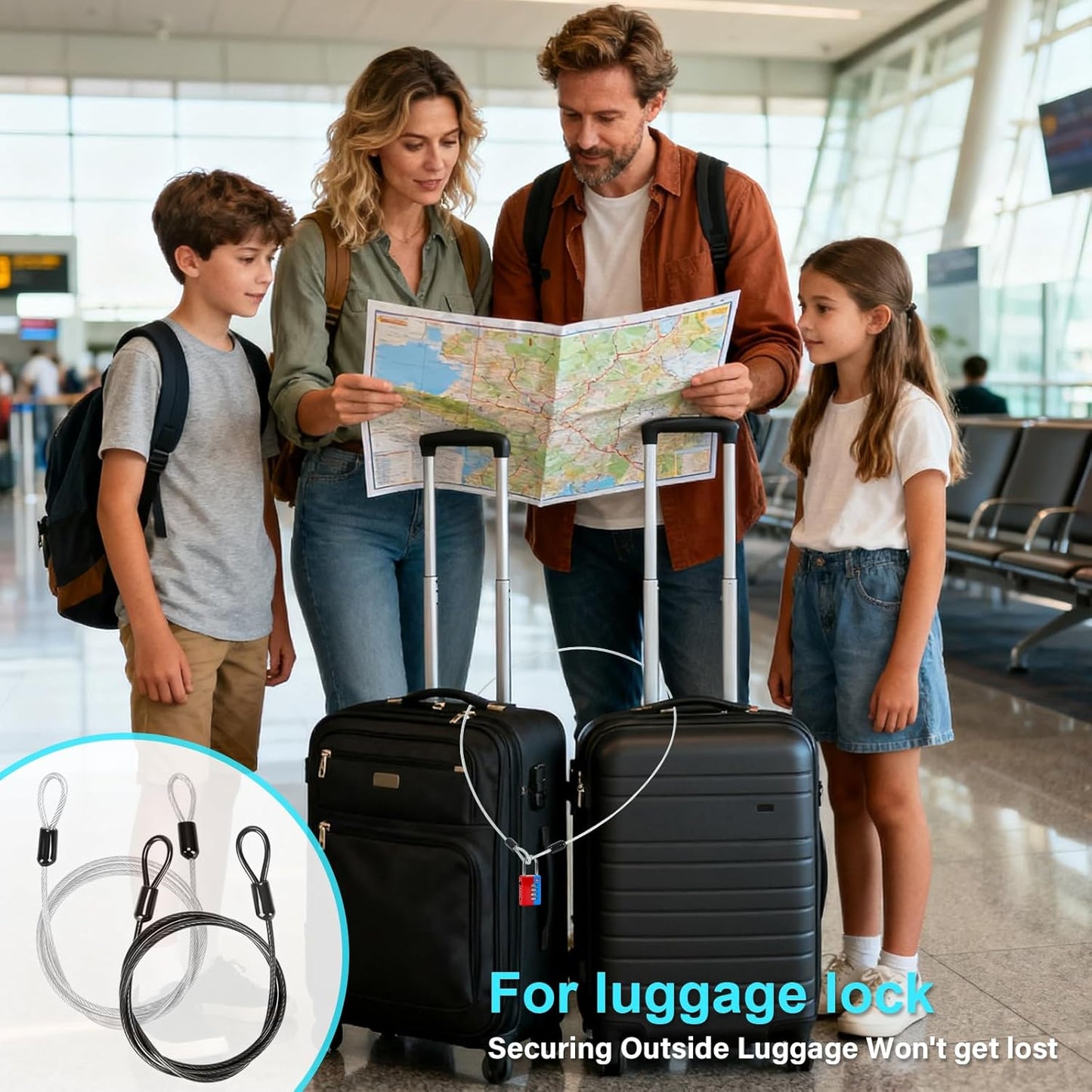 2 Pack Outdoor & Travel Security Cable with Loops, 3.3 ft x 1/8 in (1m x 3mm) Braided Safety Wire, Flexible Steel Safety Cable with Double Loops for Luggage, Outdoor Gear and Gates