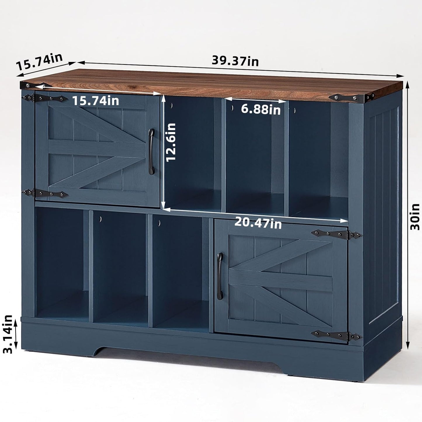 Large Record Player Stand with Vinyl Storage Up to 450 Albums, 39 Inch Farmhouse Wood Navy Blue Vinyl Records Storage Cabinet with Barn Doors, Mid-Century Turntable Stand for Living Room