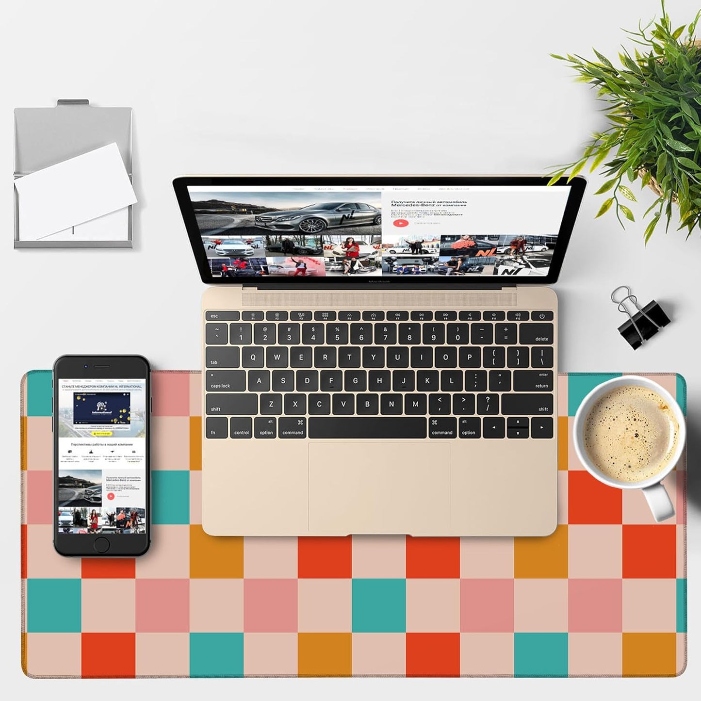 Large Mouse Pad Retro Checkerboard Gaming Desk Pad Computer Keyboard Non-slip Waterproof Mouse Mat with Rubber Base and Stitched Edges Entertainment Office Writing Desk Mat 35.4 x 15.7 Inches