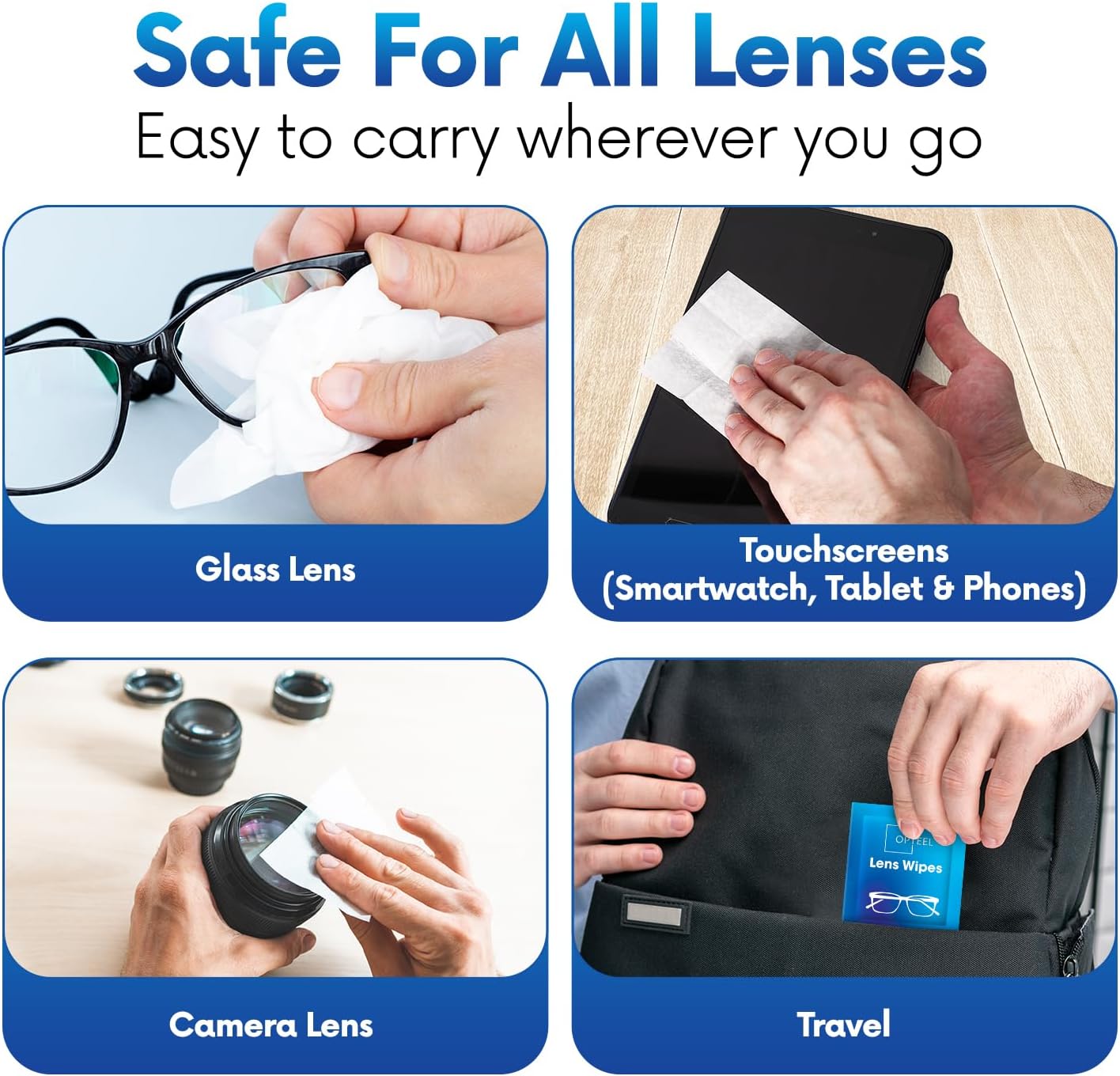 Lens Wipes for Eyeglasses - Pre-moistened Eyeglass Lens Cleaning Wipes - 600 Lens Wipes Individually Wrapped Sracth-Free Streak-Free Eye Glasses Wipes Lens Cleaner for Sunglass & Camera Lens