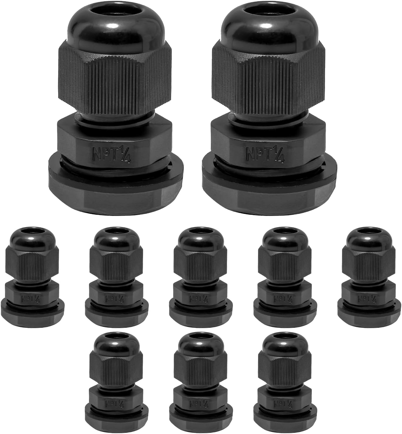 10 Pcs 1/4" NPT Nylon Cable Glands, IP68 Waterproof Adjustable Cord Grip Cable Connector Strain Relief Wire Protectors for 4-6mm Cable Diameter, Black
