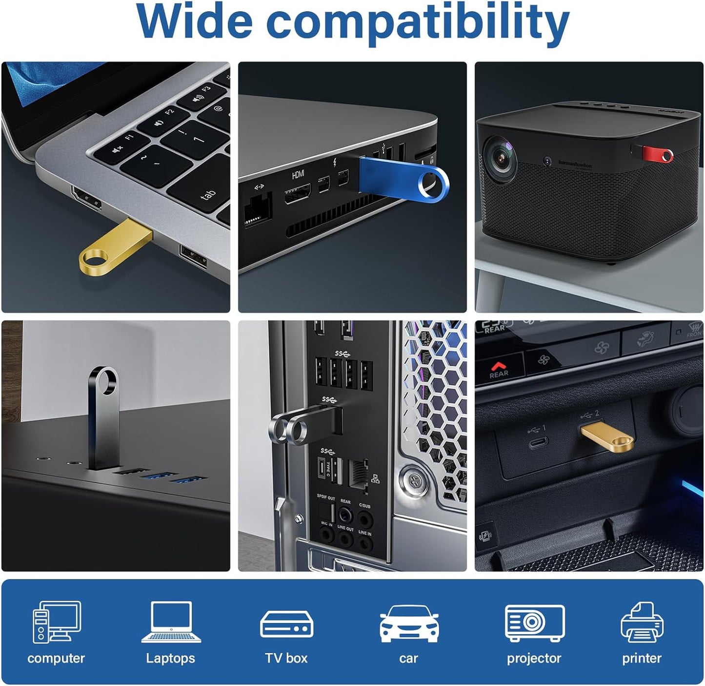 16GB USB Flash Drive 20 Pack, Wooolken Sleek Metal Thumb Drives with Keychains Swivel Memory Stick Pendrive USB 2.0 Jump Zip Drive USB Stick(Gold)