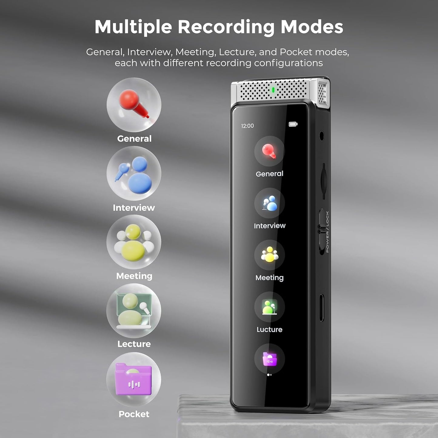 136GB Digital Voice Recorder with Playback, Innioasis R1 Full Touchscreen Voice Recorder with AI Intelligent Transcription and Bluetooth, Voice Activated Sound Audio Recorder Device with Mic (Silver)