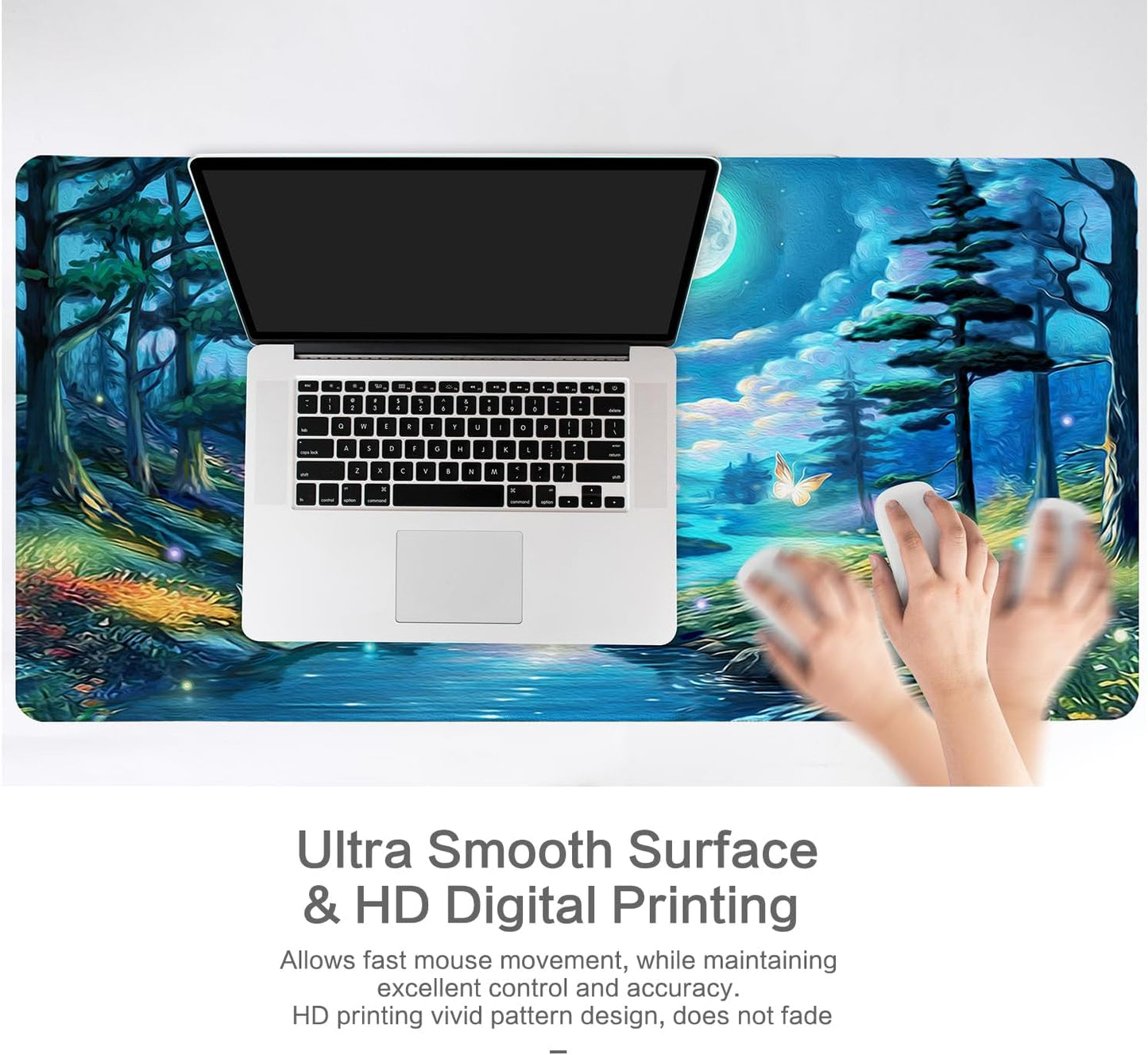 Lokigo Desk Pad, Extended Large Gaming Mouse Pad, Waterproof Starry Night Mouse Pad for Desk Rubber Base with Stitched Edges DeskMatt for Games Laptop Home Decor 31.5"x15.7", Forest Butterfly