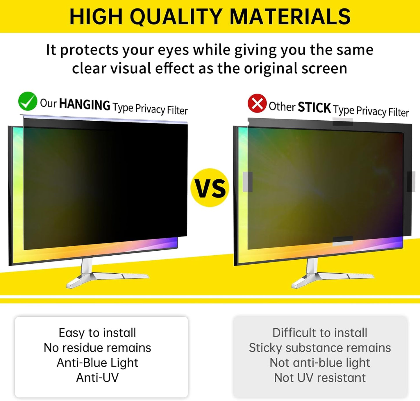 19.5 Inch Computer Privacy Screen for 16:9 Computer Monitor, Anti-Blue Light Monitor Privacy Screen Filter, Anti-UV Computer Screen Privacy Shield