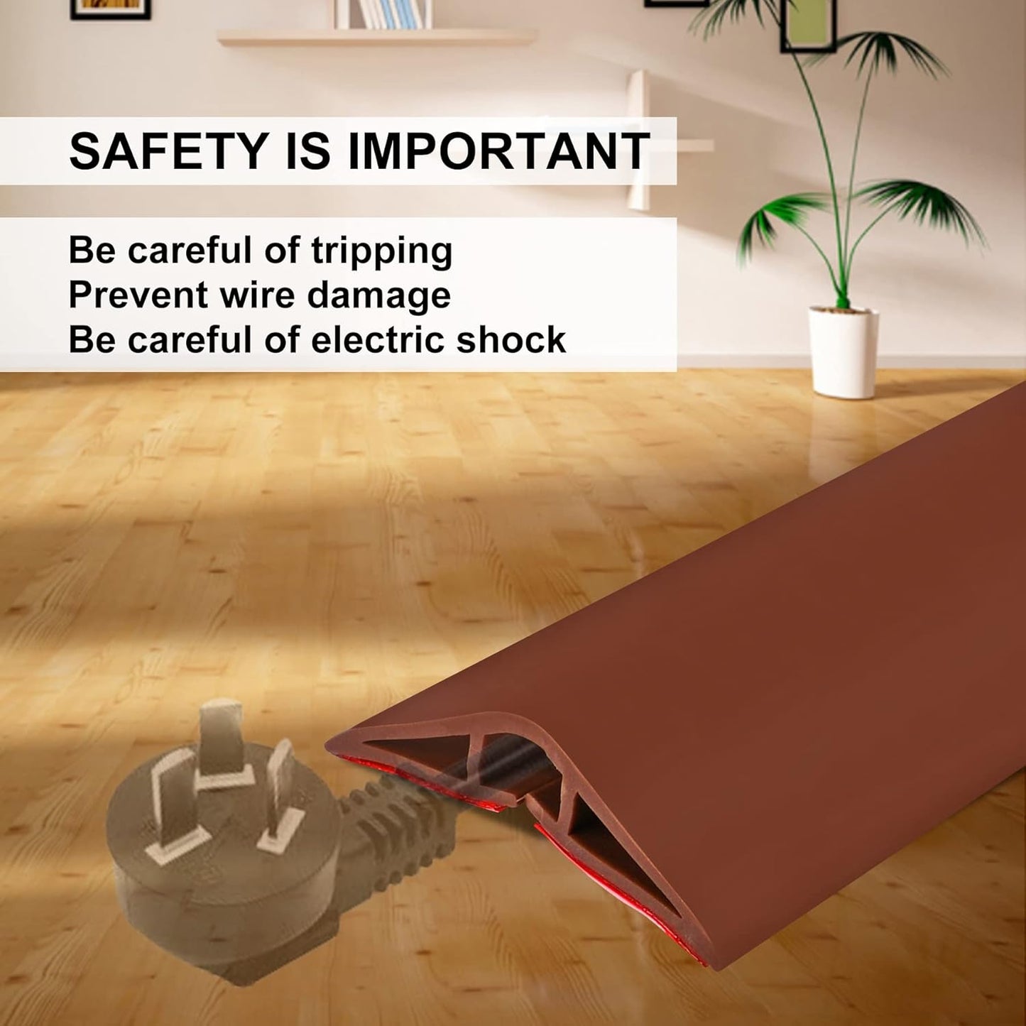 10Ft Floor Cord Cover Brown Silicone Cable Protector Easy to Install Wire Organizer and Hider for Home, Office, Garage (Brown-3m)