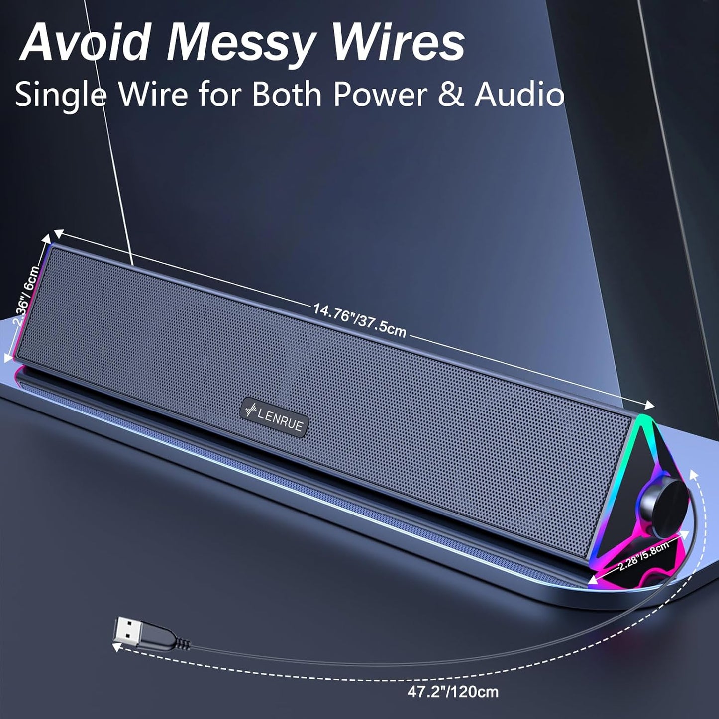 LENRUE Computer Speakers for Desktop,PC Speakers with Single USB for Power and Stereo Sound,Touch Lights Gaming Speakers Sound bar for Desktop PC Monitor Laptop(USB-C Adapter Included)