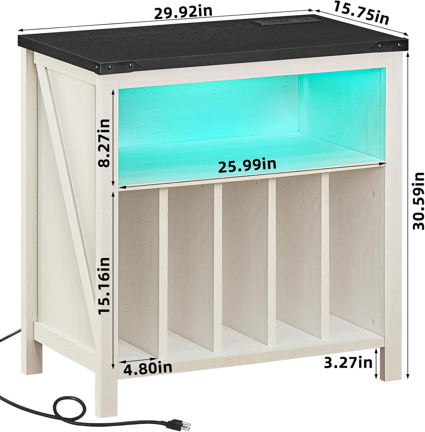 Large Record Player Stand with Charging Station & LED Lights, Vinyl Records Storage Holder Cabinet Holds up to 230 Albums, Turntable Stand for Music Room, Bedroom, Living Room, Office (White)