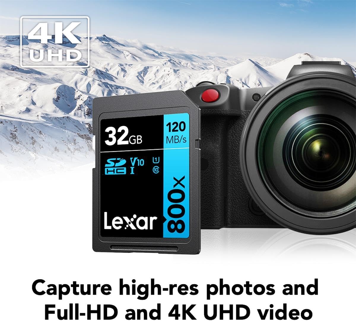 Lexar High-Performance 800x 32GB (2-Pack) SDHC UHS-I Memory Cards, C10, U1, V10, Full-HD & 4K Video, Up to 120MB/s Read, for Point-and-Shoot Cameras, Mid-Range DSLR, HD Camcorder (LSD0800032G-B2NNU)