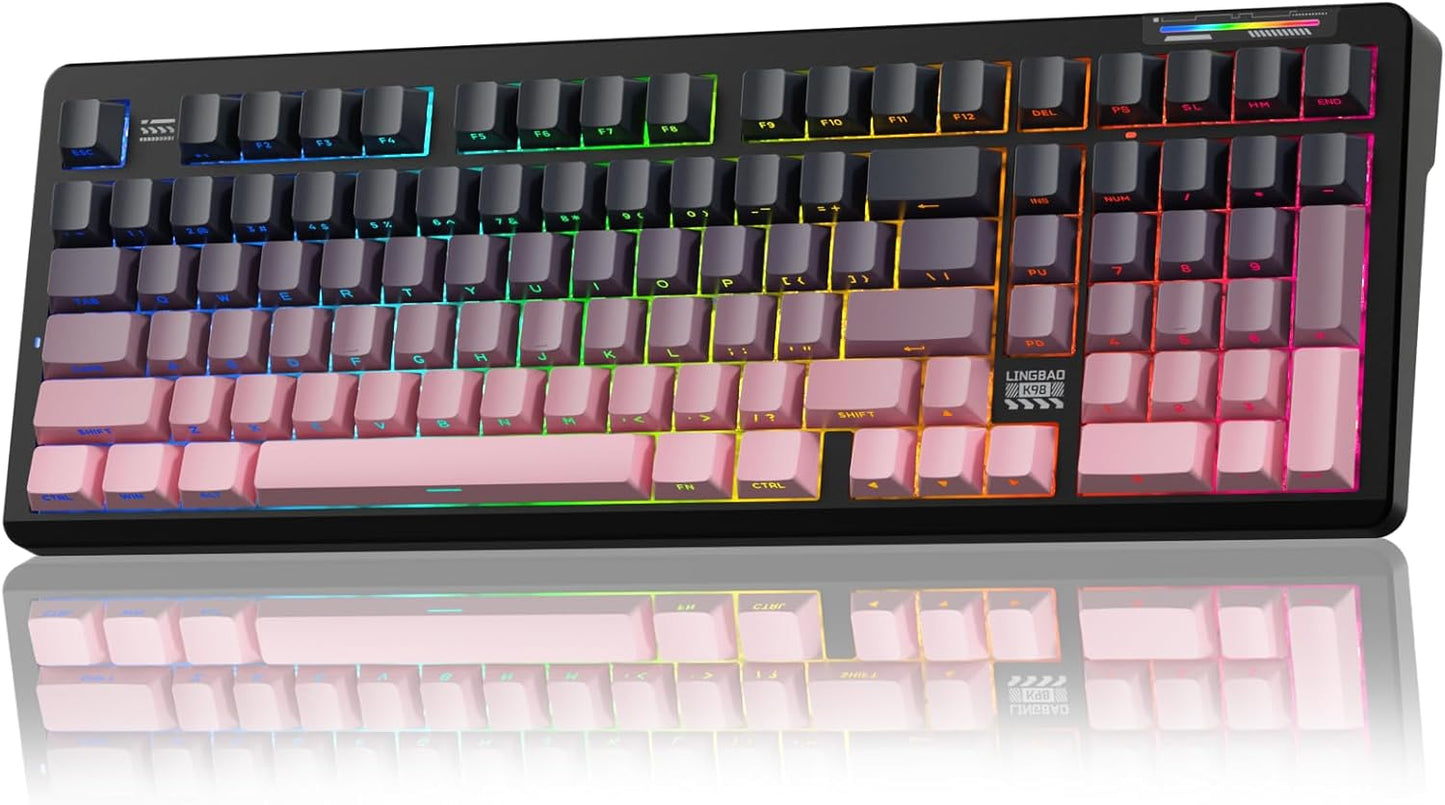 LINGBAO K98 Wireless Mechanical Gaming Keyboard, Tri-Mode BT5.0/2.4GHz/USB-C, Creamy Keyboard with Number Pad, Hot Swappable Gasket Custom Linear Switches RGB Backlit Keyboards for Win/Mac/PC/Laptop