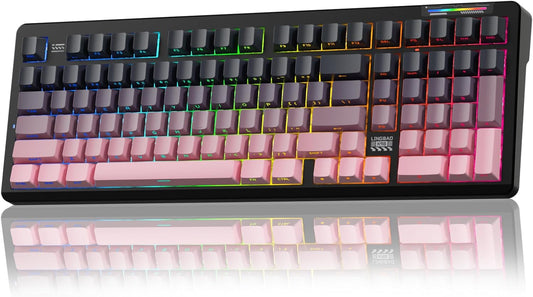 LINGBAO K98 Wireless Mechanical Gaming Keyboard, Tri-Mode BT5.0/2.4GHz/USB-C, Creamy Keyboard with Number Pad, Hot Swappable Gasket Custom Linear Switches RGB Backlit Keyboards for Win/Mac/PC/Laptop