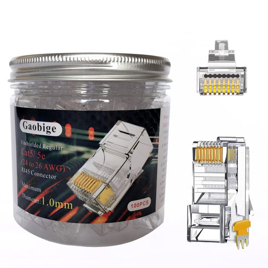 100-Pack Cat5 Cat5e RJ45 Connectors Ends for Solid Wire and Standard Cable (Not Pass Through)